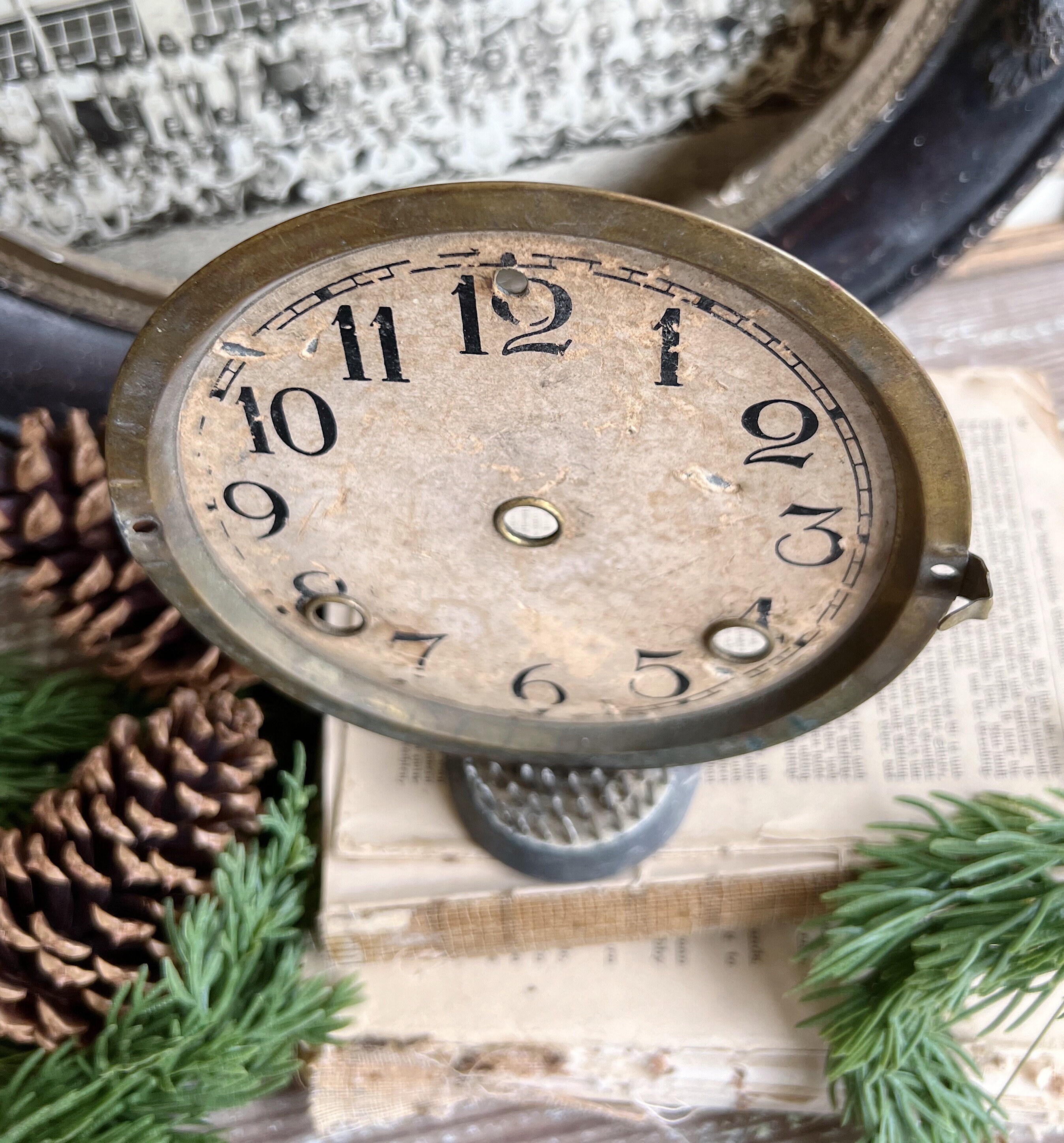 Antique Clock Face Brass Clock Dial Farmhouse Decor Industrial Salvage