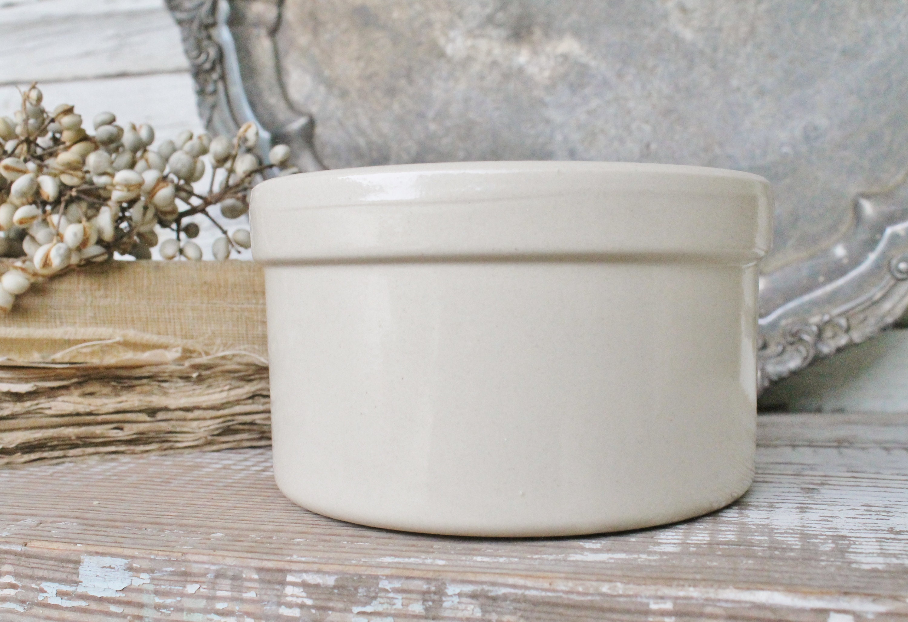 Antique Butter Crock Salt Glaze Stoneware Jar Bowl Farmhouse Decor