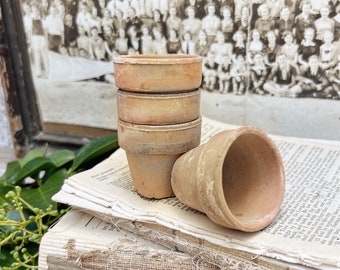 Vintage Mini Clay Terracotta Pots SET OF 4 Farmhouse Garden Decor Industrial Salvage Planter Seed French Container