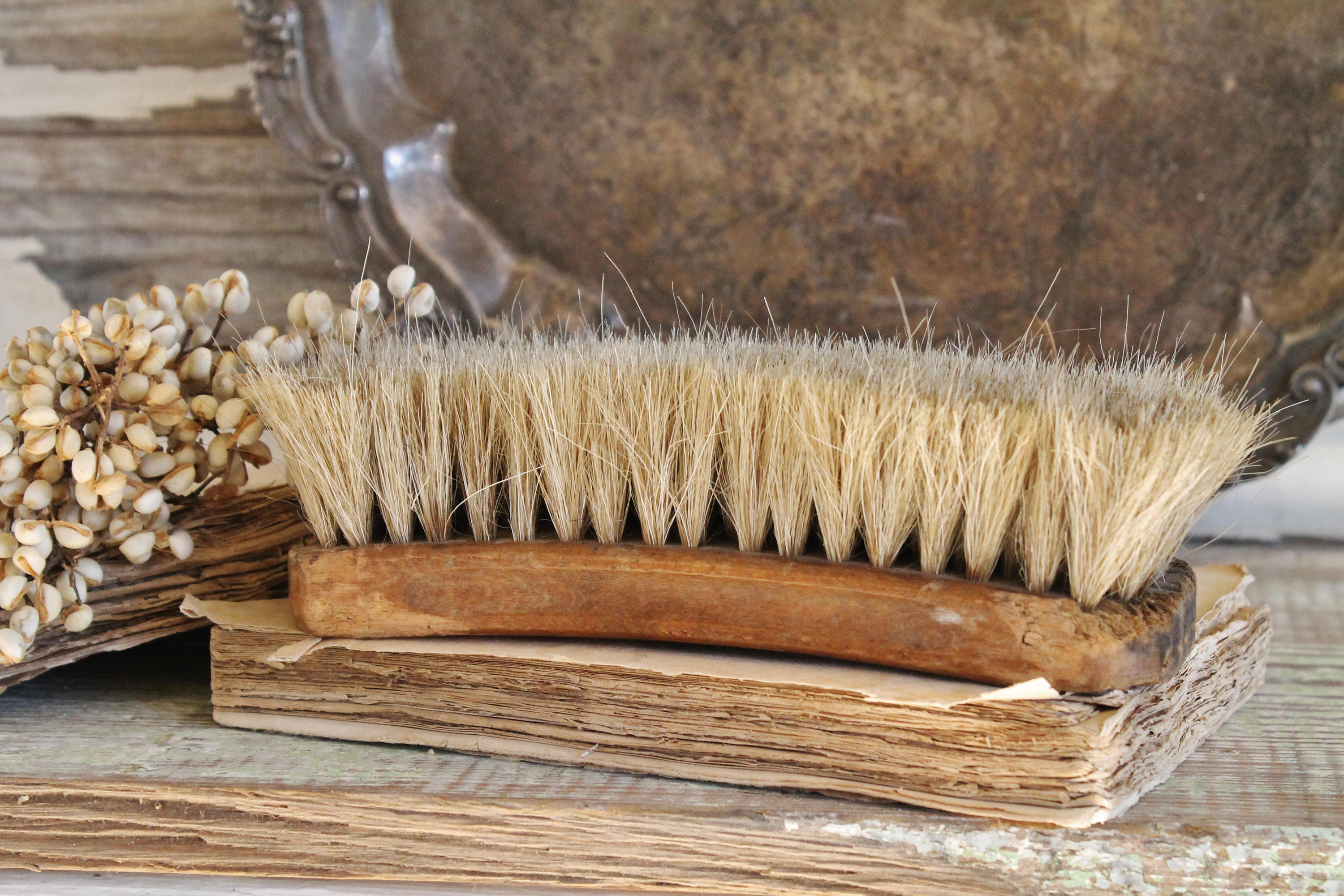 Vintage Shoe Brush NATIONAL Horse Hair Black Farmhouse
