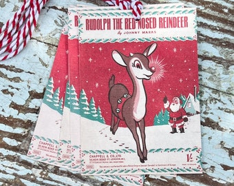 Christmas GIFT TAGS Rudolph Reindeer Vintage Retro Farmhouse Decor Gift Wrap  Primitive Christmas Favor