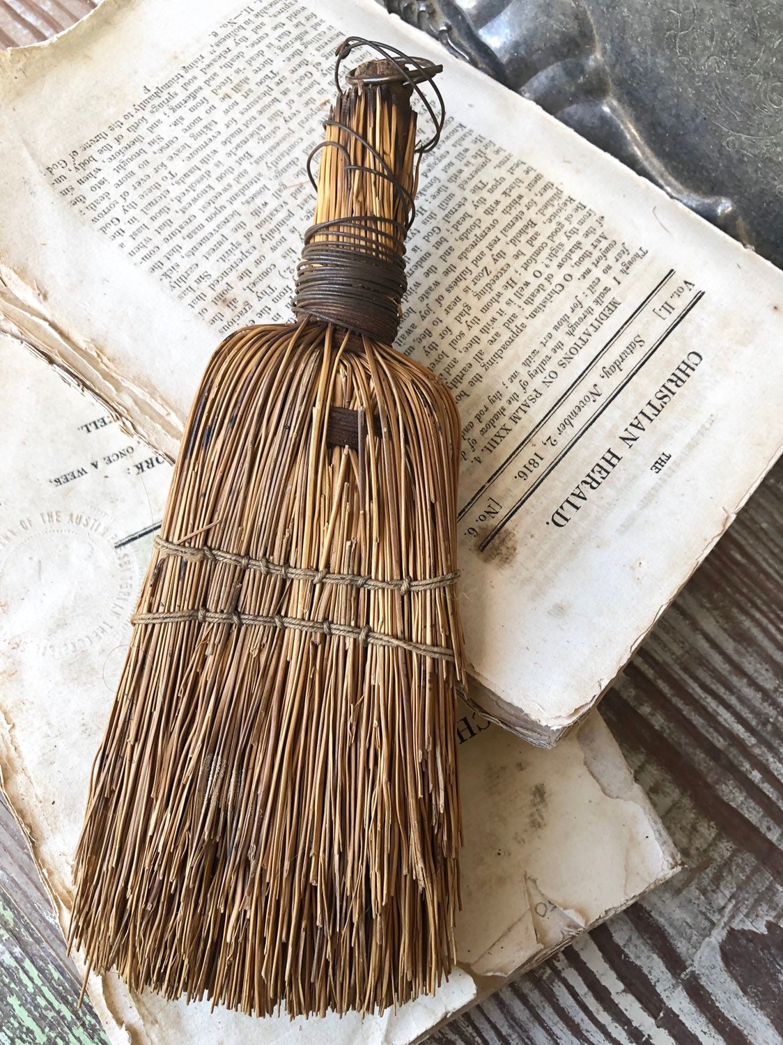 Antique Whisk Broom Hand Straw Brush Farmhouse Decor Fixer Upper Decor