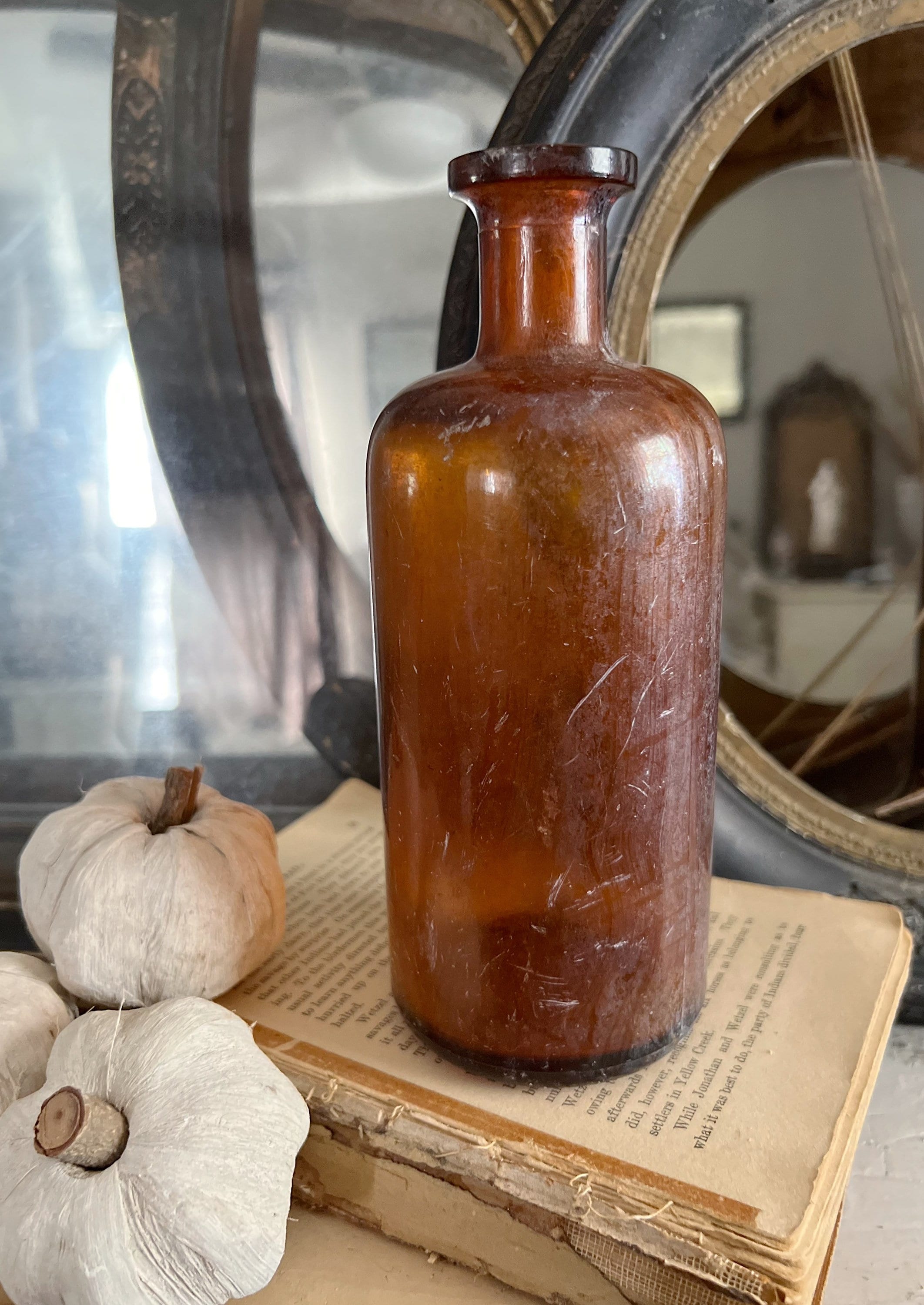 Antique Amber Glass Bottle Brown Glass Apothecary Pharmacy Fall