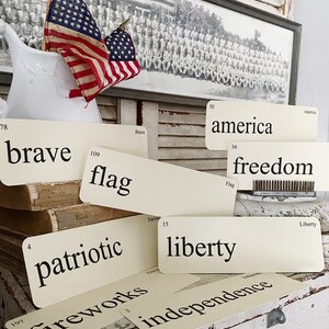 AMERICA Flash Cards LARGE Vintage Inspired Word Flashcard SET Of 8 Americana Farmhouse Patriotic Freedom Independence July 4th Americana image 2