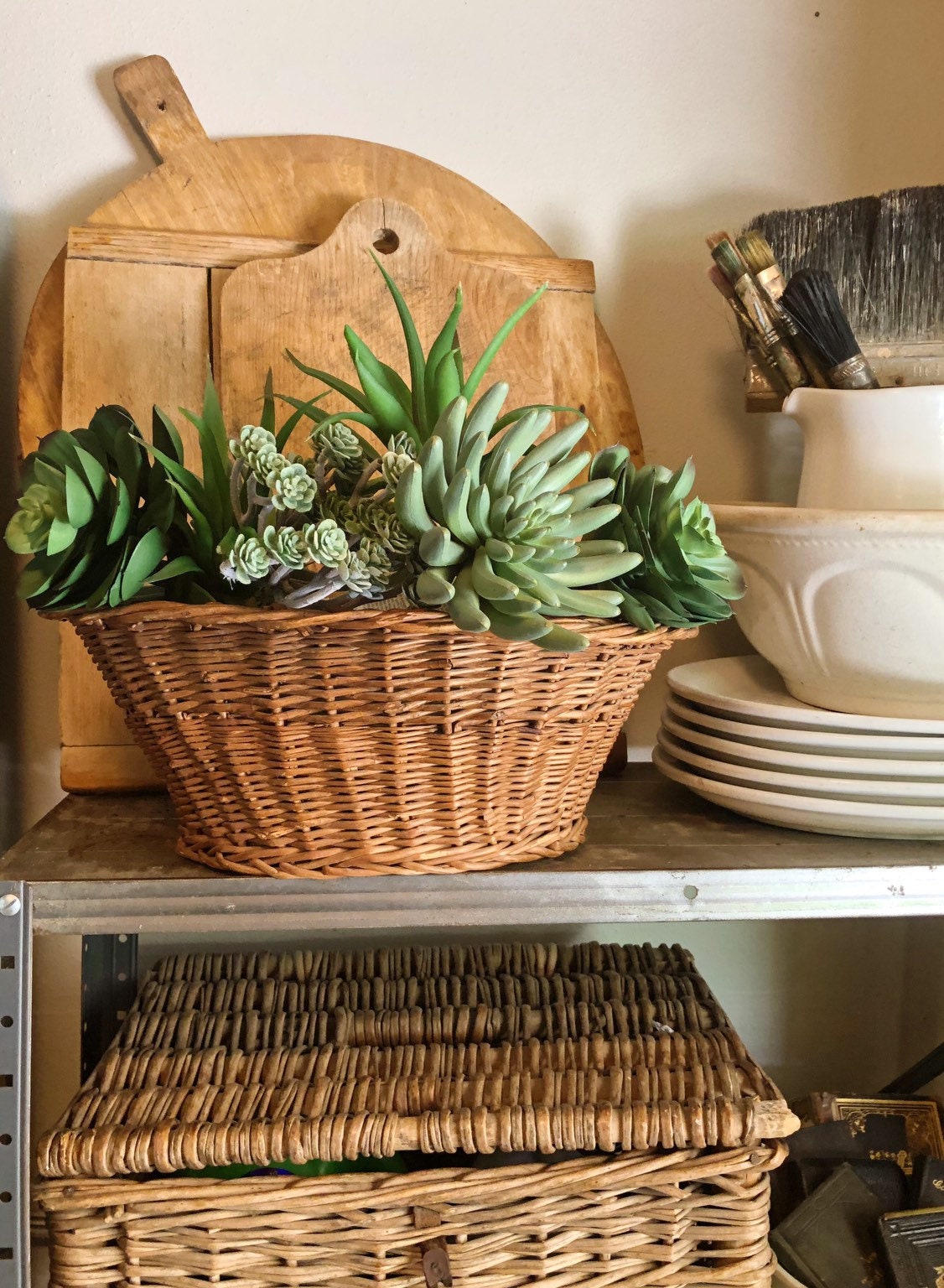 Antique Wicker Basket Farmhouse Decor Vintage Basket