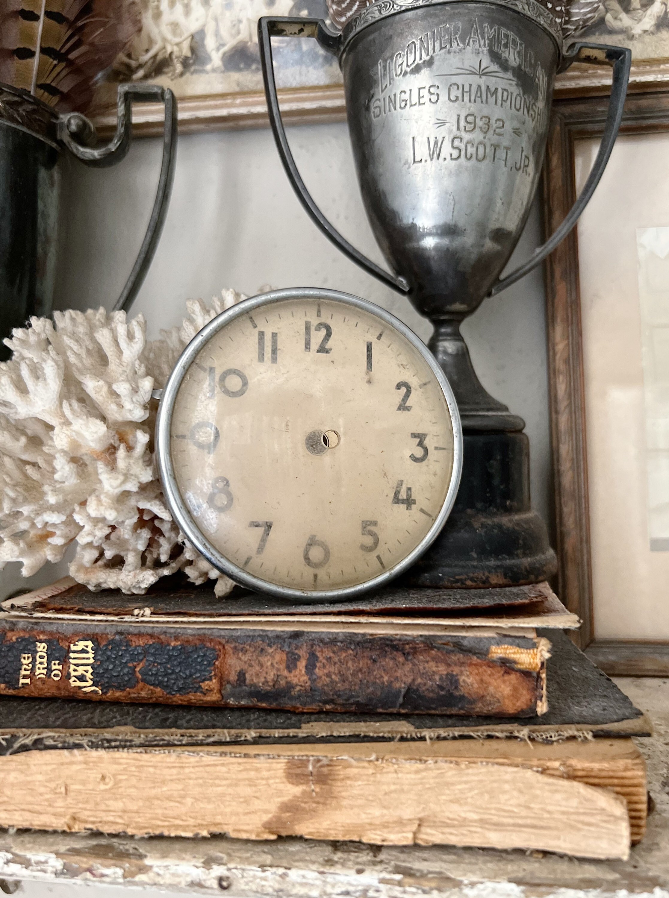 Antique Metal Clock Face Dial Glass Farmhouse Decor Industrial Salvage