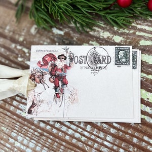 Etiquettes pour cadeaux de Noël vintage carte postale VELO DE PÈRE NOL, carte décorative de ferme, emballage cadeau minable français, ornement d'arbre de Noël