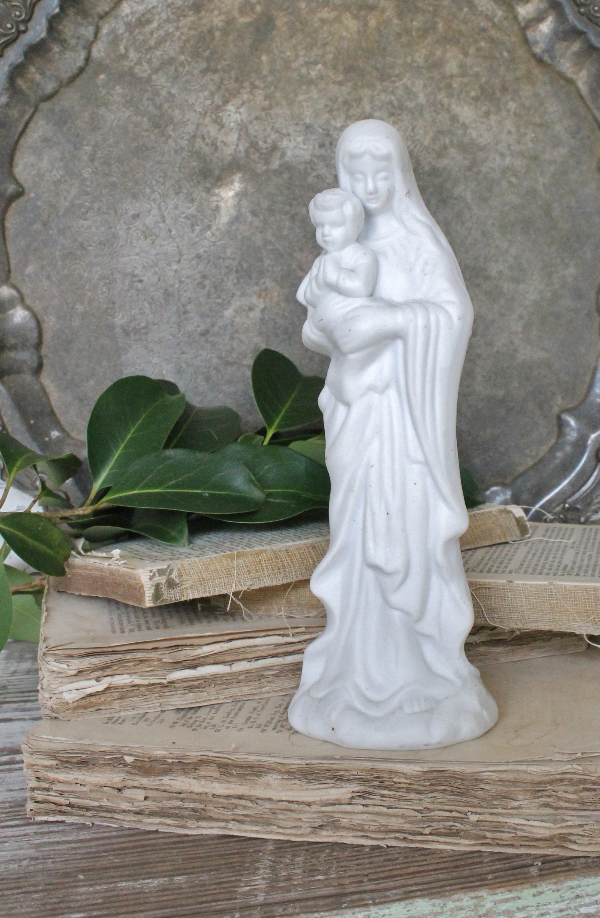 Vintage Mary Madonna Statue Mother Mary Baby Jesus French Farmhouse