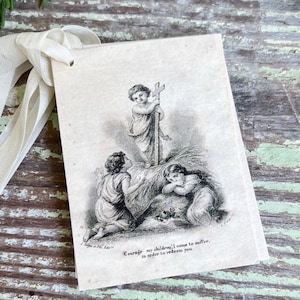 Cadeaukaartjes Baby BABY JEZUS COURAGE met engelen Boerderijdecor Frans Gebed Heilige Kaart Religieus Kerstmis Christelijk Katholiek Pasen