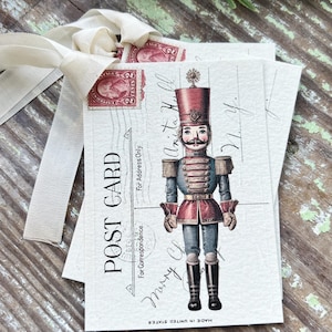 CARTE POSTALE CASSE-NOISETTE Noël rouge vintage Étiquettes pour cadeau de Noël à la ferme Carte de décoration de Noël minable, emballage cadeau français minable
