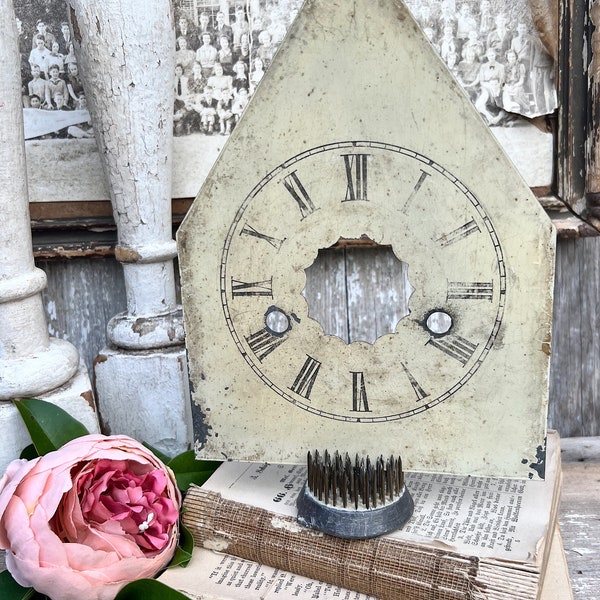 Antique WHITE Clock Face Steeple Farmhouse Decor Industrial Salvage Vintage Metal Clock Dial Painted Chippy