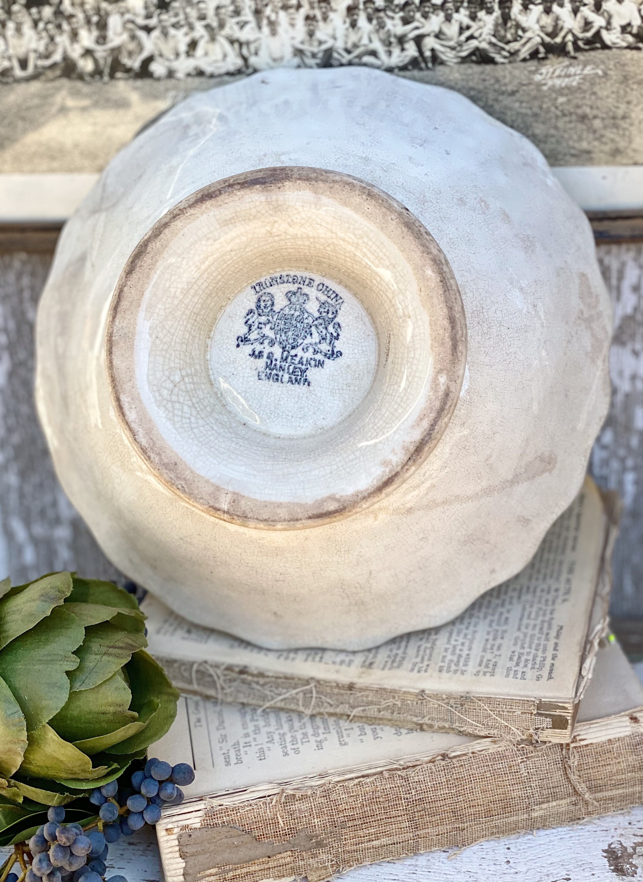 Antique White Ironstone Compote Bowl Lady Finger Scallop Footed MEAKIN