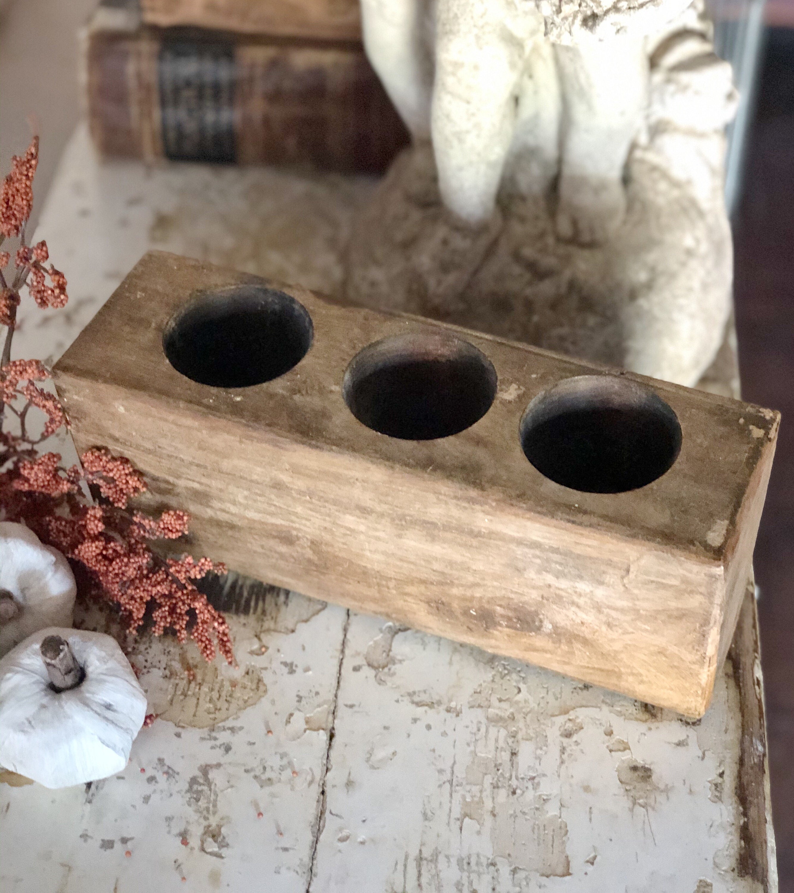 Vintage Sugar Mold Primitive Wooden Box Farmhouse French Country Chic