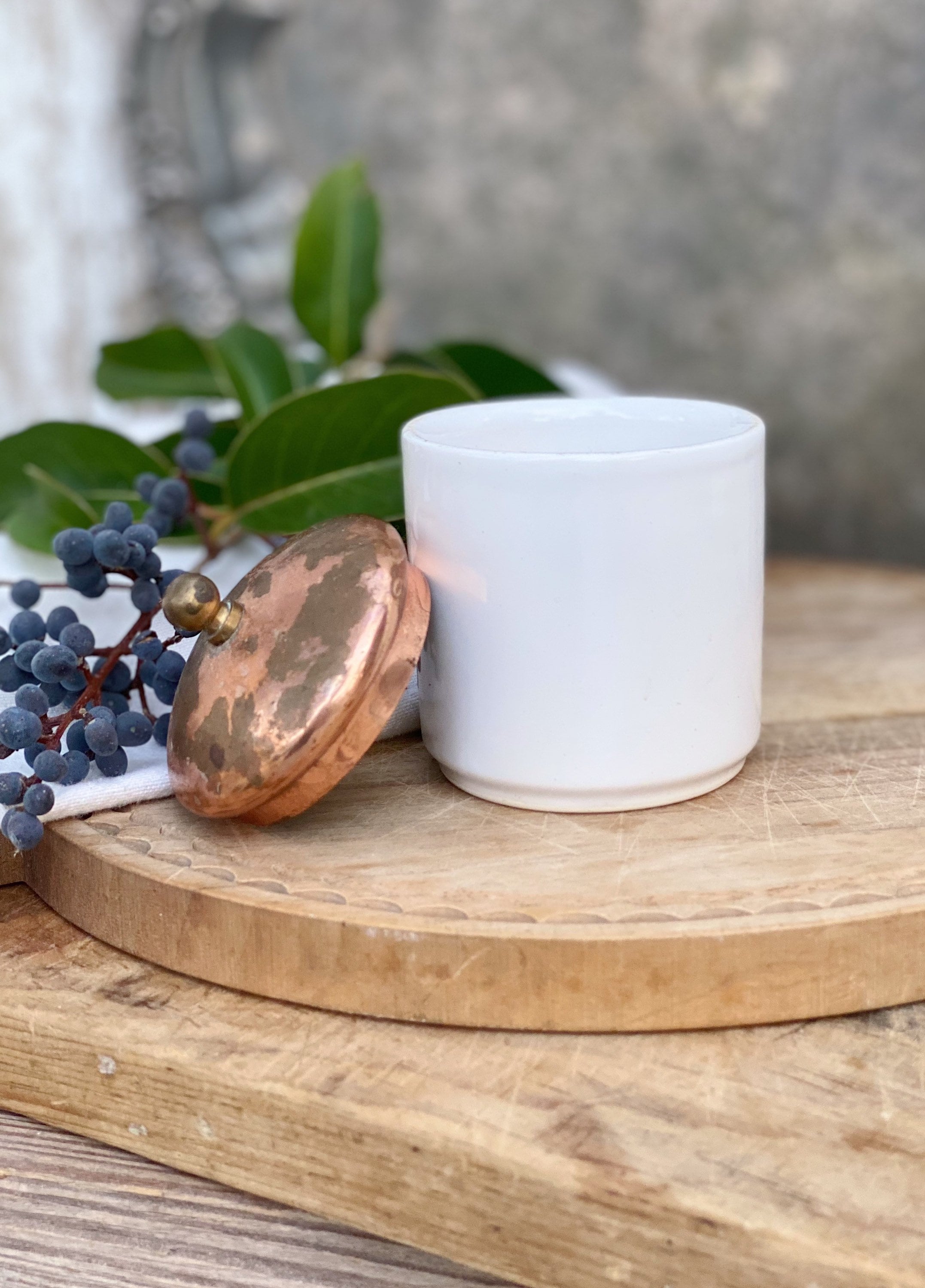 Vintage Ironstone Mustard Crock Jar With Copper Lid Caviar Pot Jar Bowl