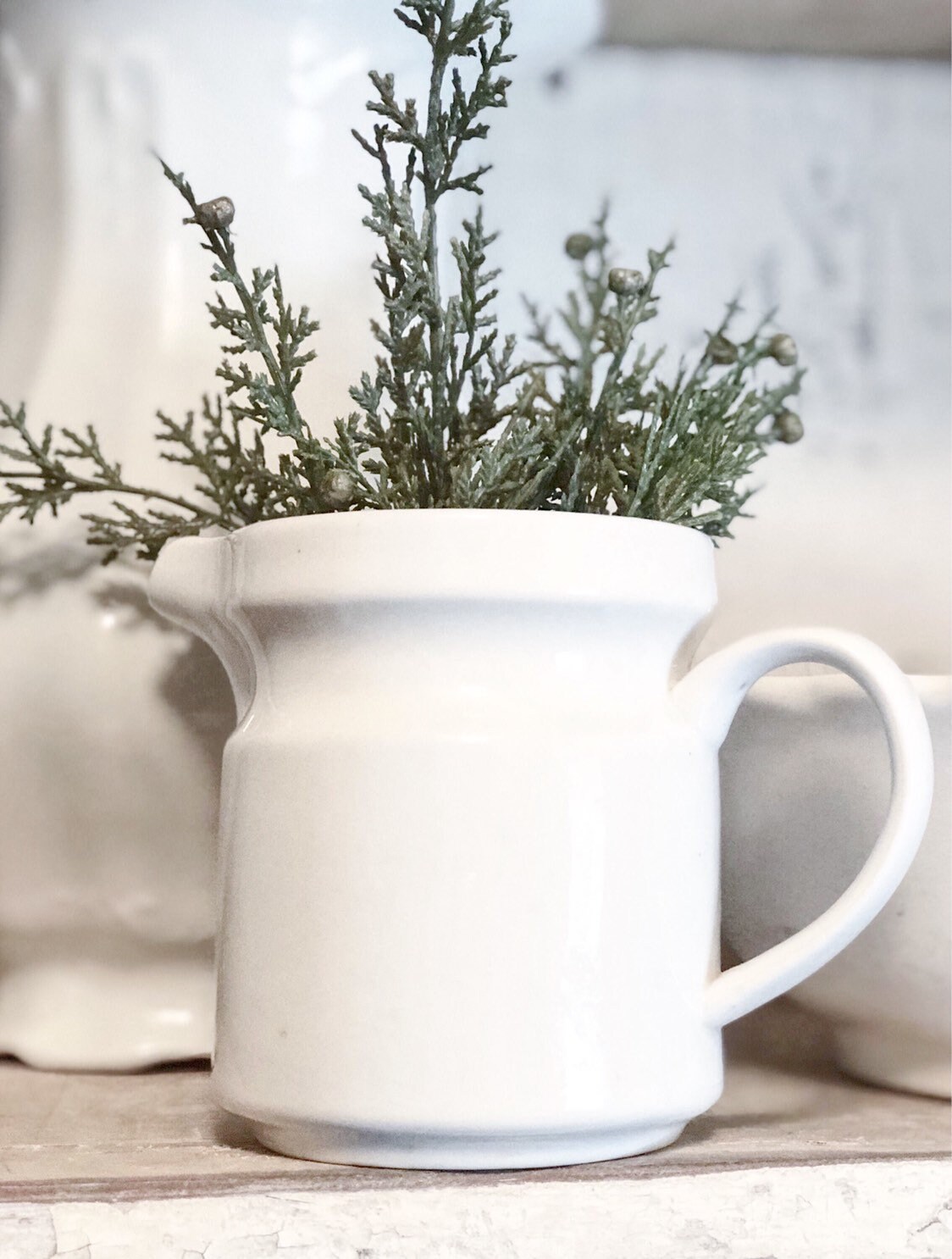 Vintage White Ironstone Pitcher Farmhouse Decor Fixer Upper Decor