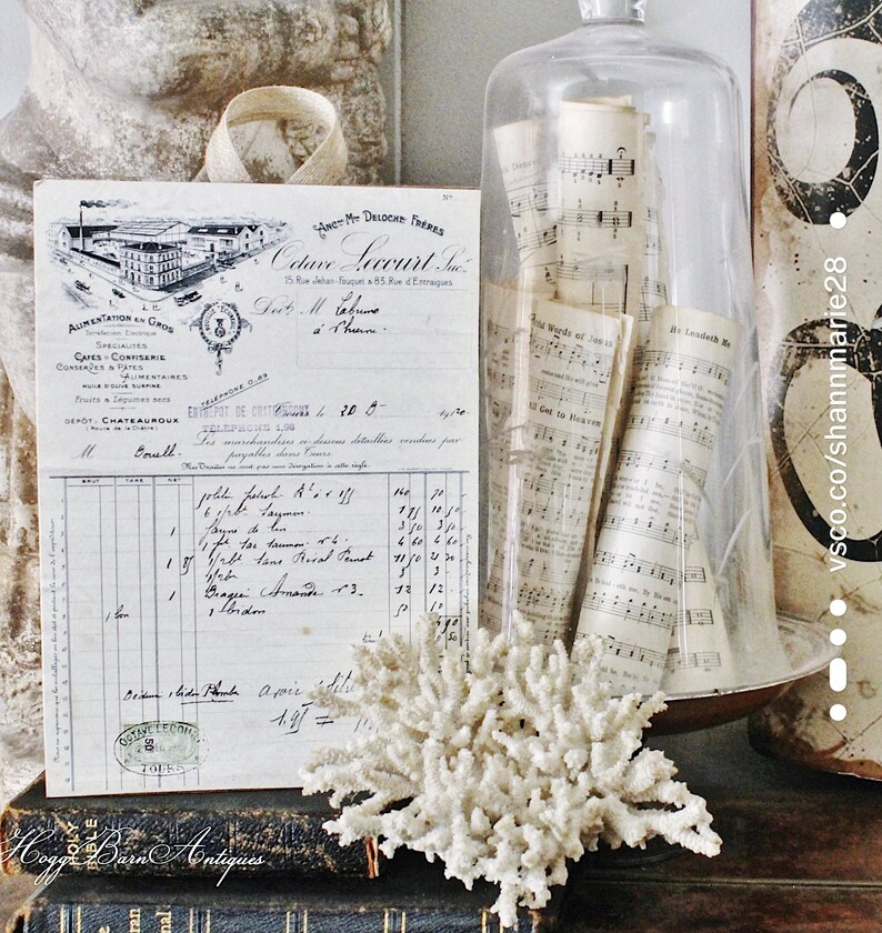vintage french invoice receipt ledger wood sign handwriting etsy