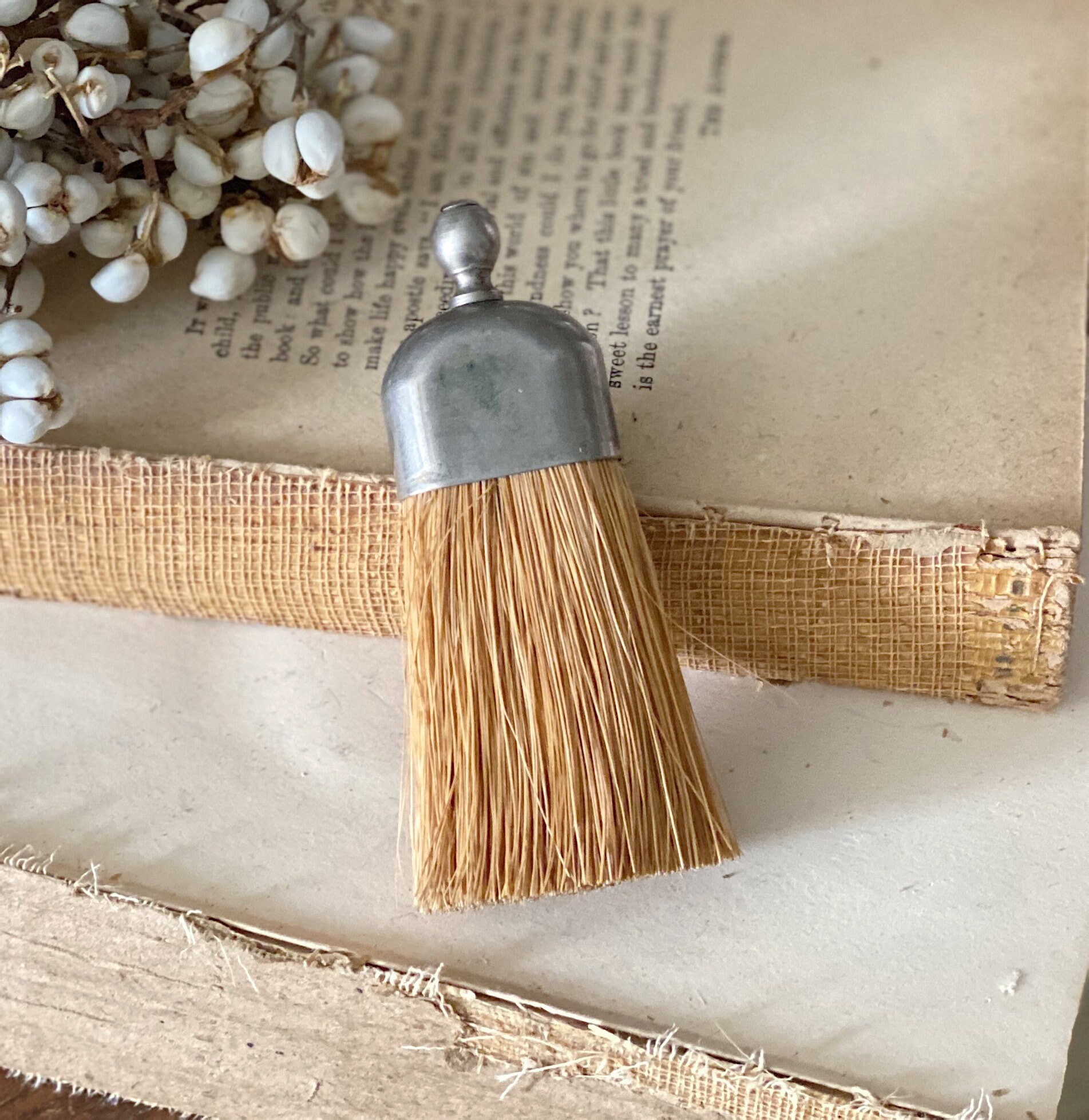 Antique Whisk Crumb Broom Hand Straw Brush Silver Farmhouse Decor Fixer