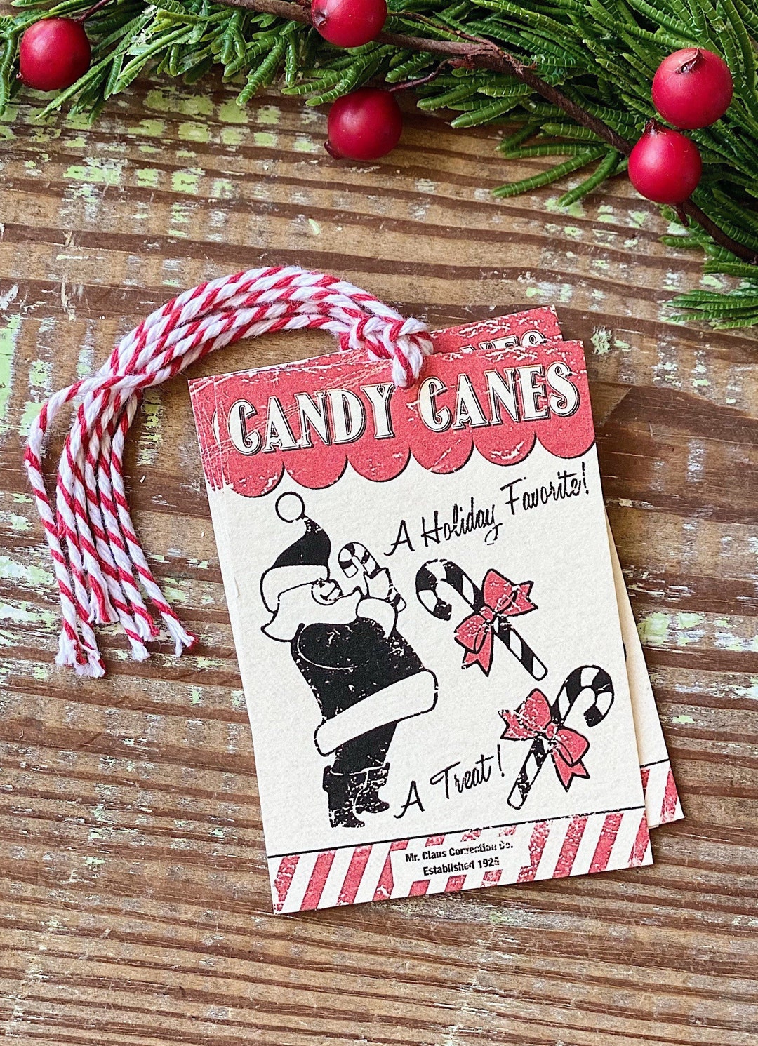 Christmas Gift Tags Vintage CANDY CANE Santa Red Farmhouse Decor Gift ...