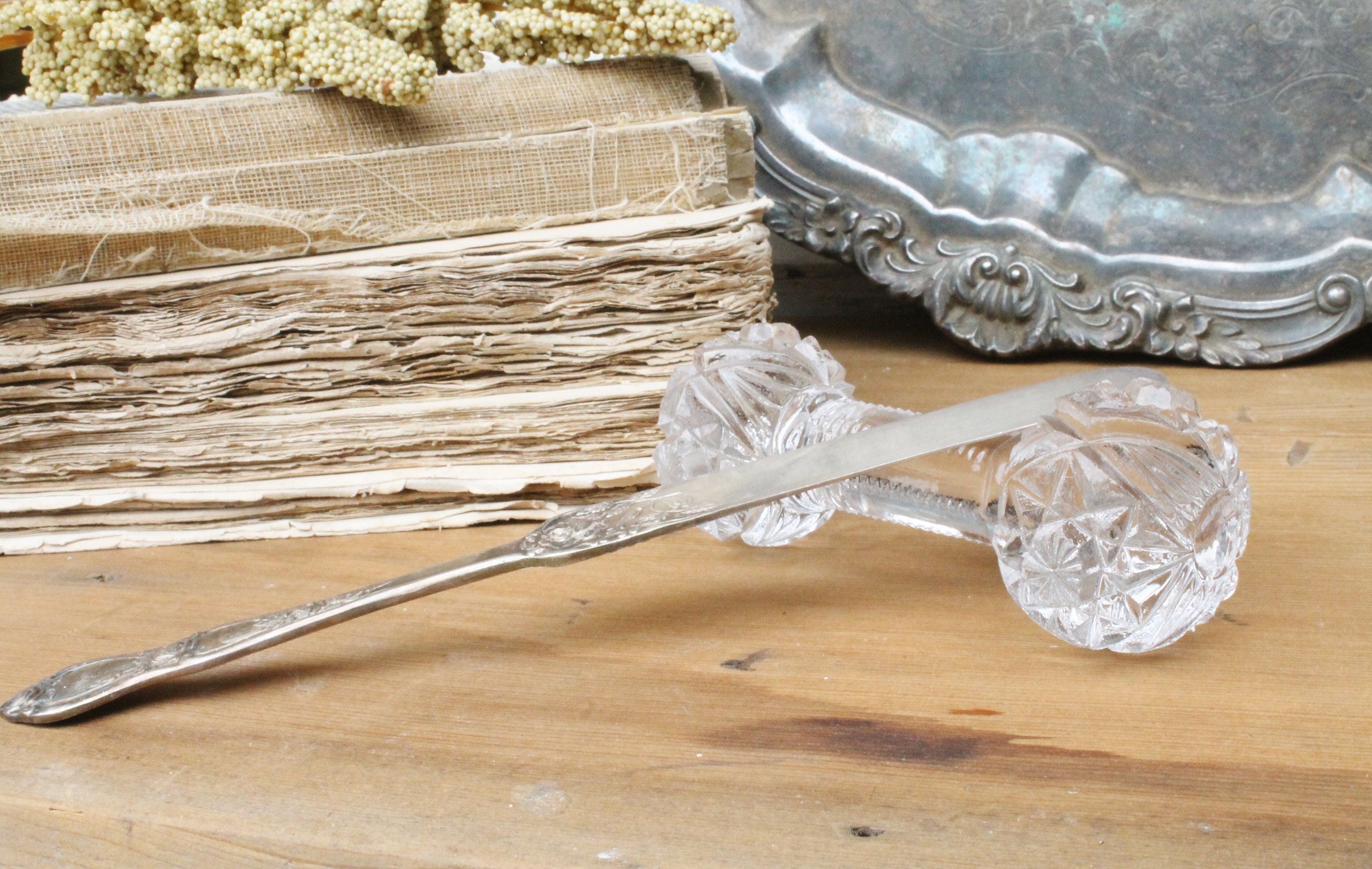 Antique Cut Glass Knife Rest Holder Scallop French Country Farmhouse Decor