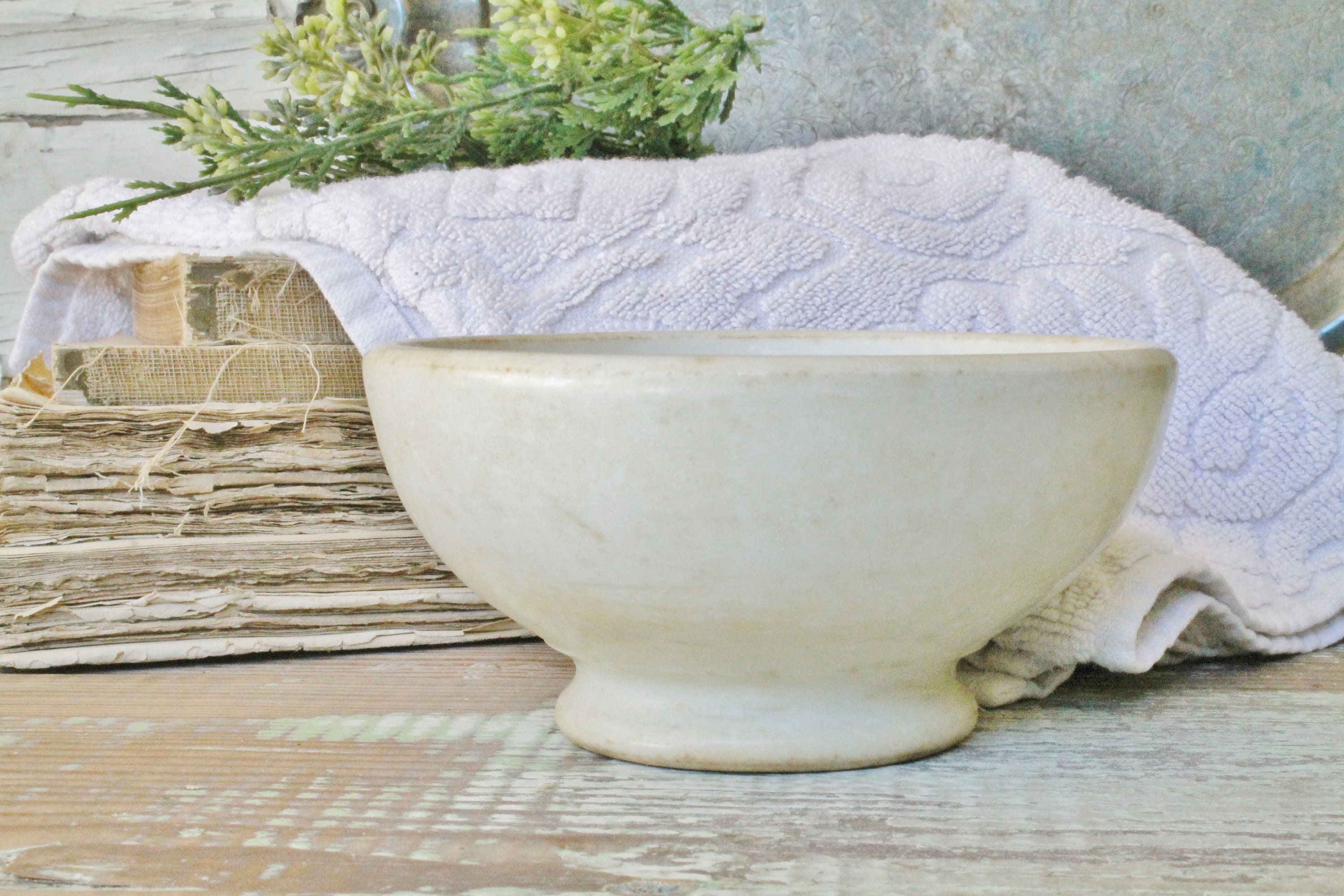 Vintage Creamy White Ironstone Bowl KNOWLES TAYLOR Footed Compote Bowl