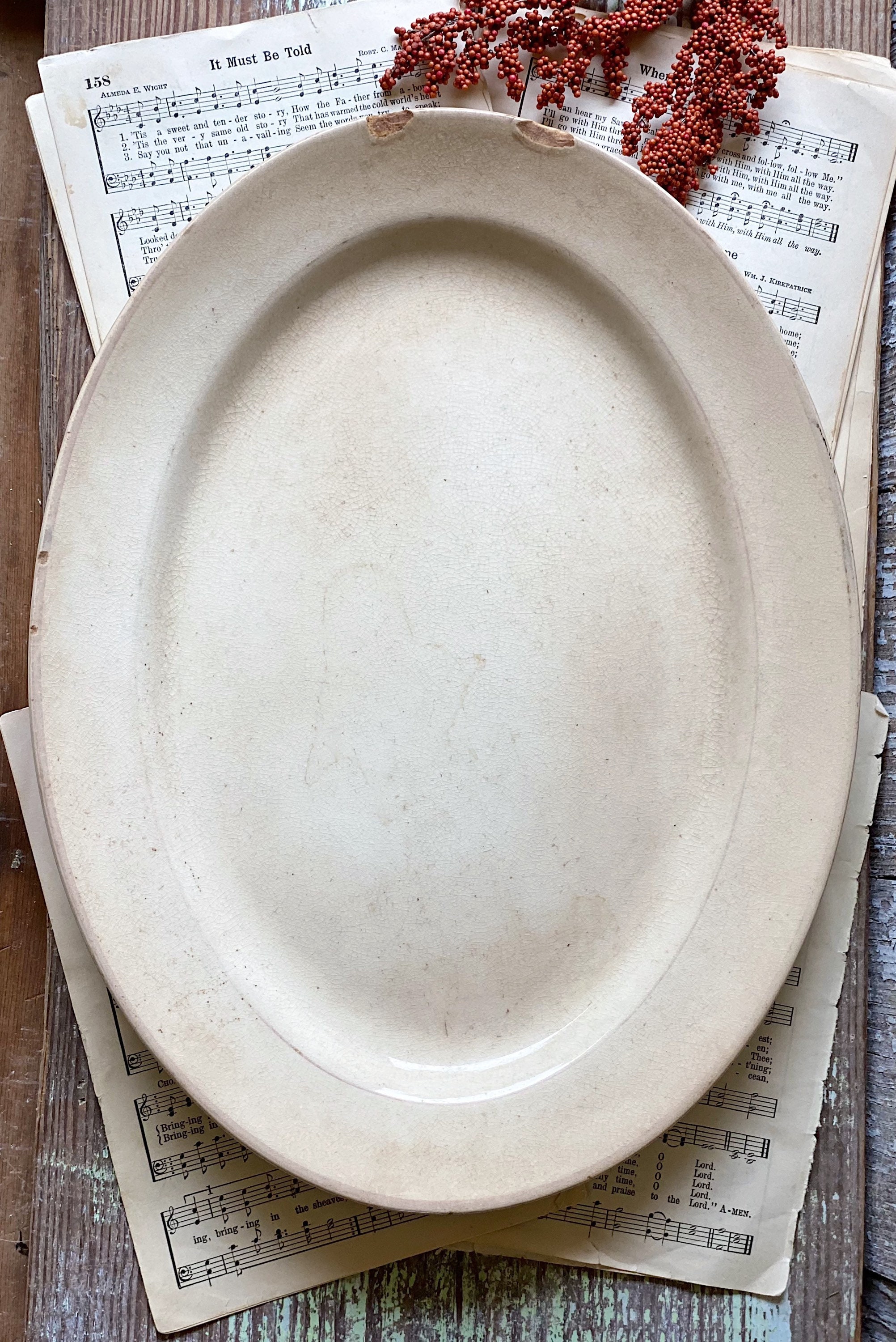 Antique White Ironstone Platter Crazing Grungy Farmhouse Decor Smith Phillips