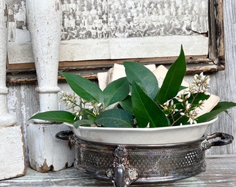 Antique Silver Pedestal Stand Base French Country Farmhouse Decor QUADRUPLE Plate