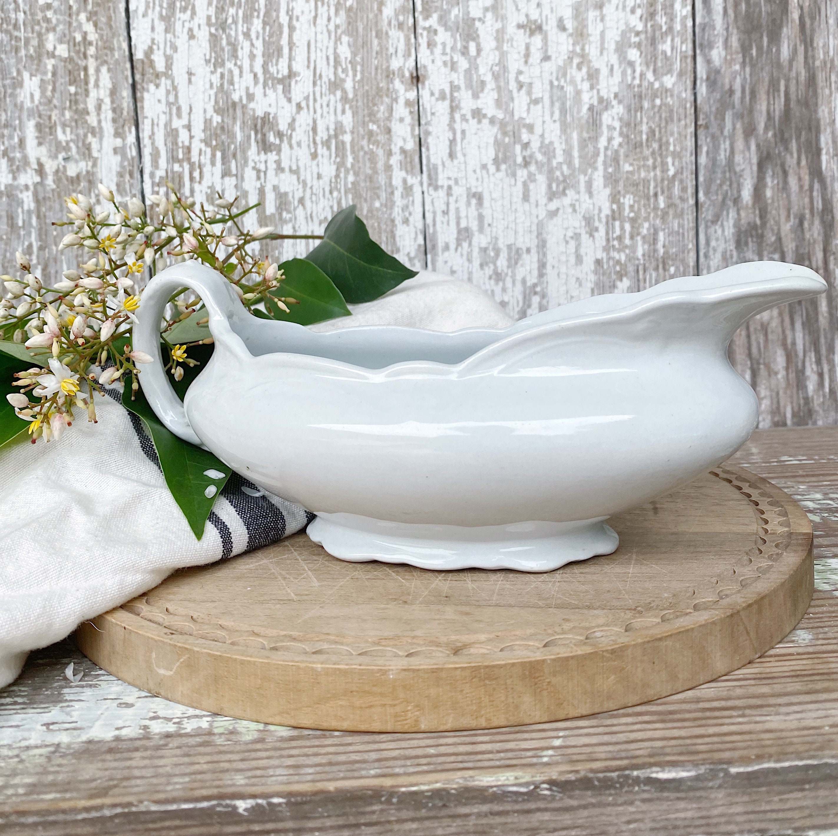 Antique White Ironstone Gravy Boat GRINDLEY The Empress Pattern