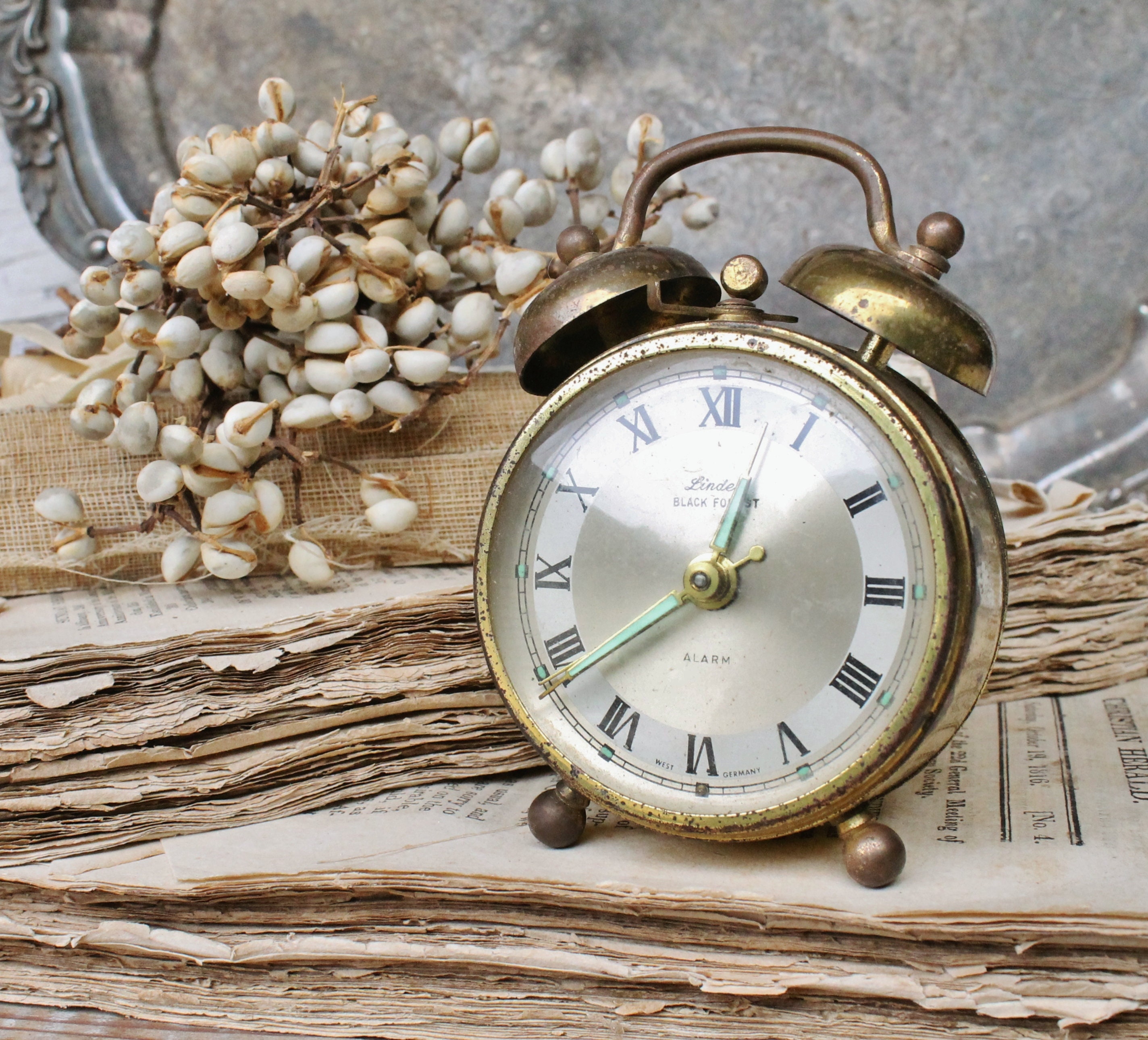 Vintage Alarm Clock Gold Farmhouse Decor Industrial Salvage Fixer Upper