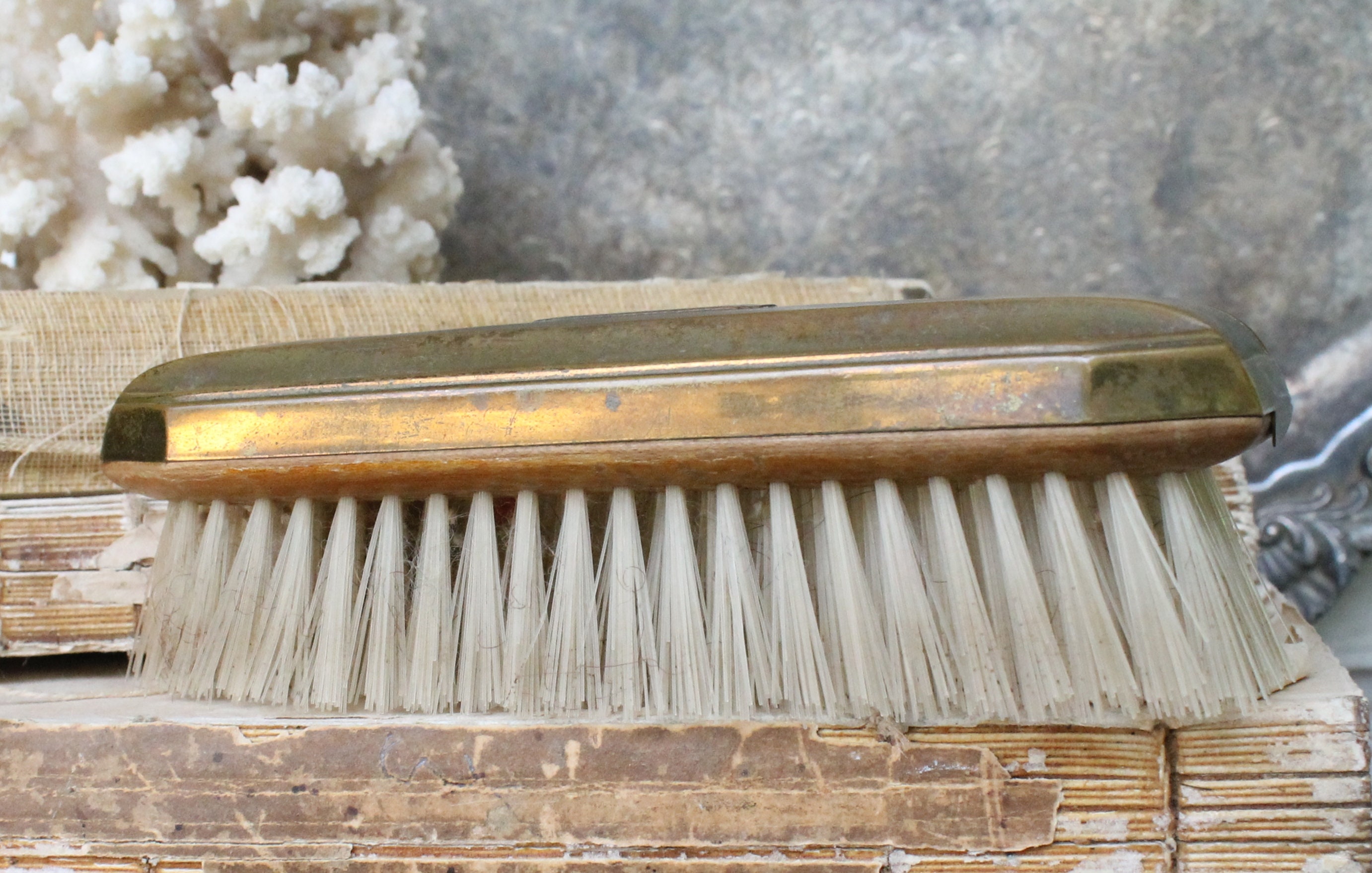 Antique Brush Hand Hair Brush Victorian Gold Art Nouveau French Farmhouse Decor Fixer Upper Decor