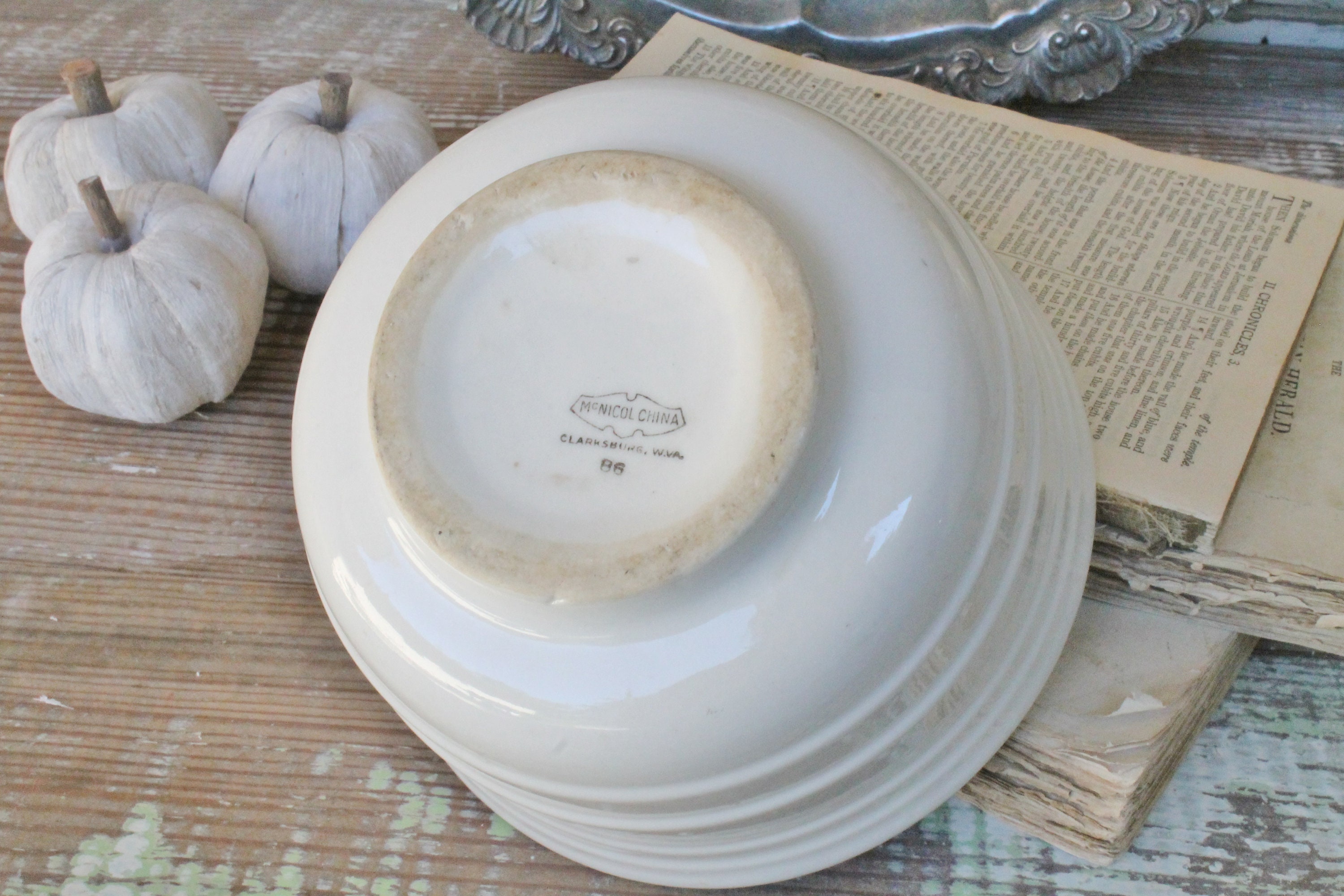 Vintage White Ironstone Mortar Bowl Footed Apothecary Compote Bowl