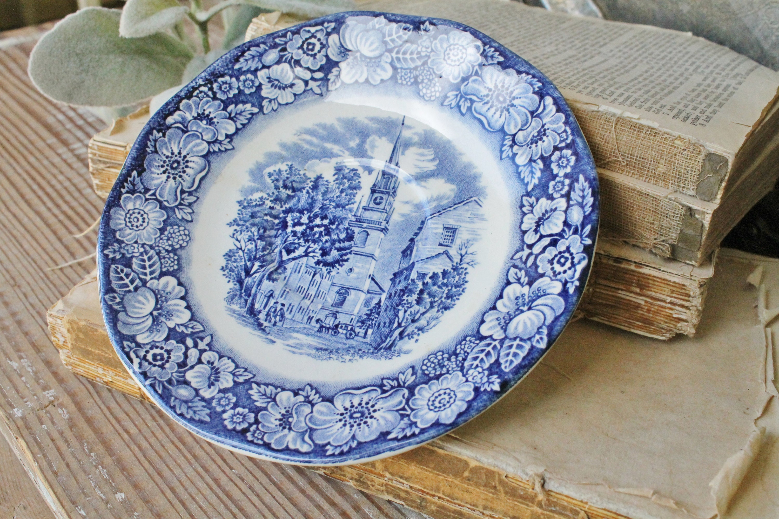Vintage Ironstone Plate Flow Blue Liberty Blue STAFFORDSHIRE Old North
