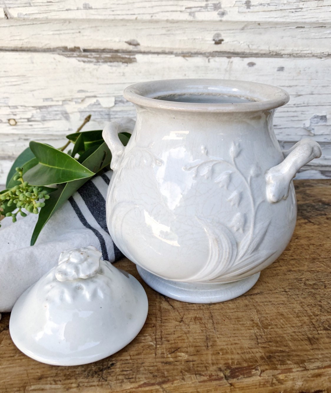 Antique White Ironstone ADAMS Wheat England Ironstone Farmhouse Decor