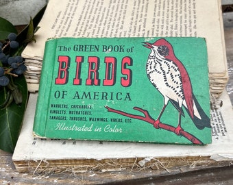 Antique BIRDS of AMERICAN GUIDE Book Farmhouse Decor Pocket Book Green Book