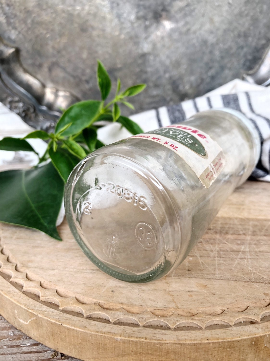 Vintage Chippy White Glass Jar with Lid Metal Container Towie SPANISH