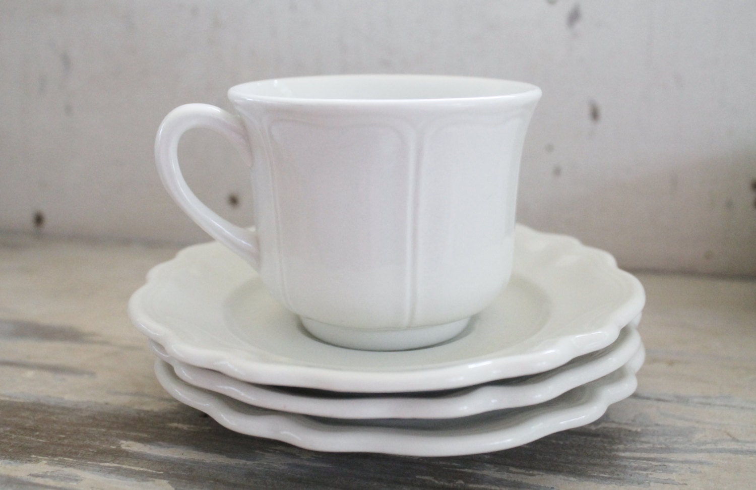 Antique White Ironstone Cups Saucers Scallop RED CLIFF China Tea Coffee