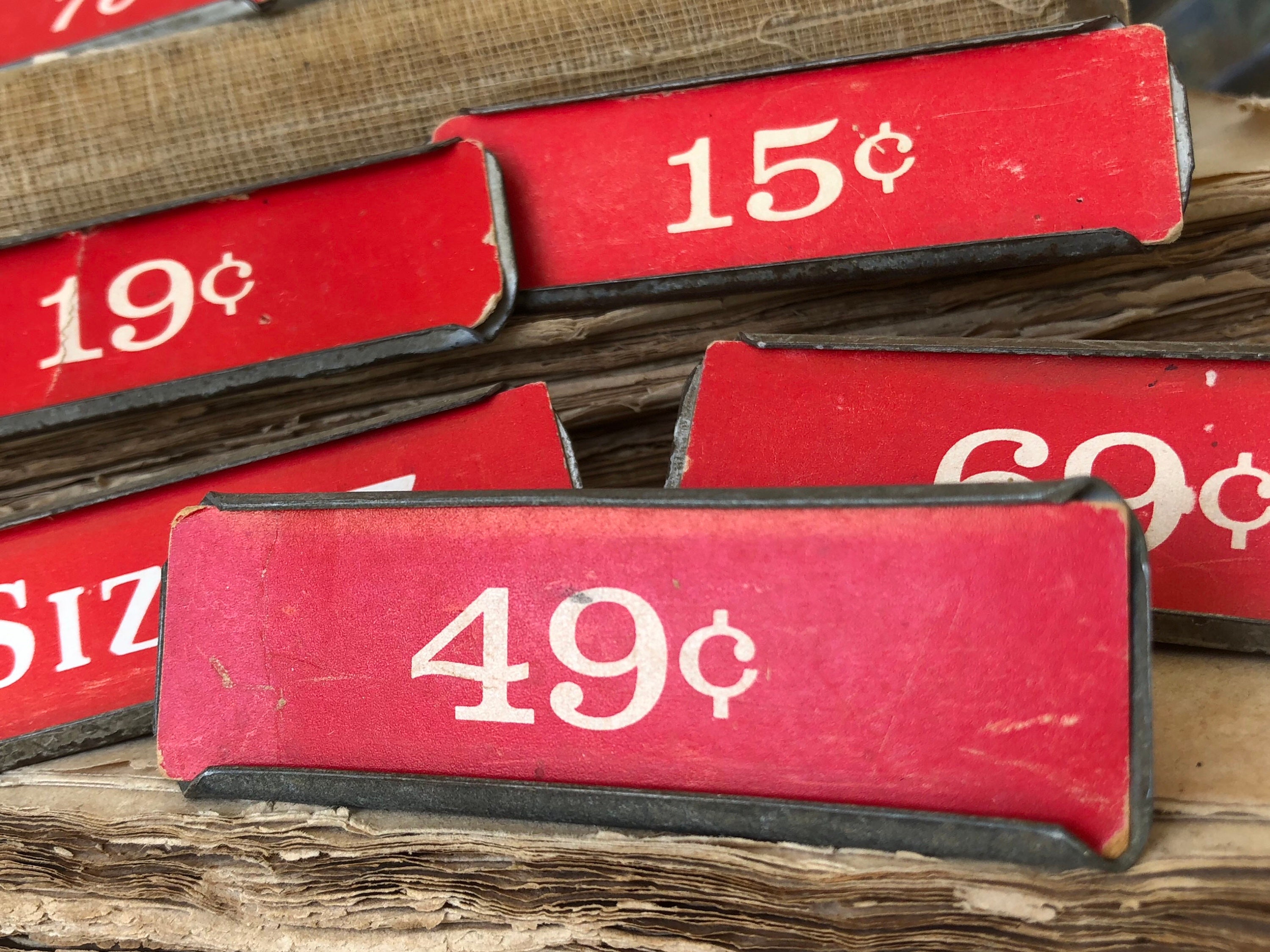 Vintage Metal Price Tag Holder RED Mercantile Shelf Clip Numbers
