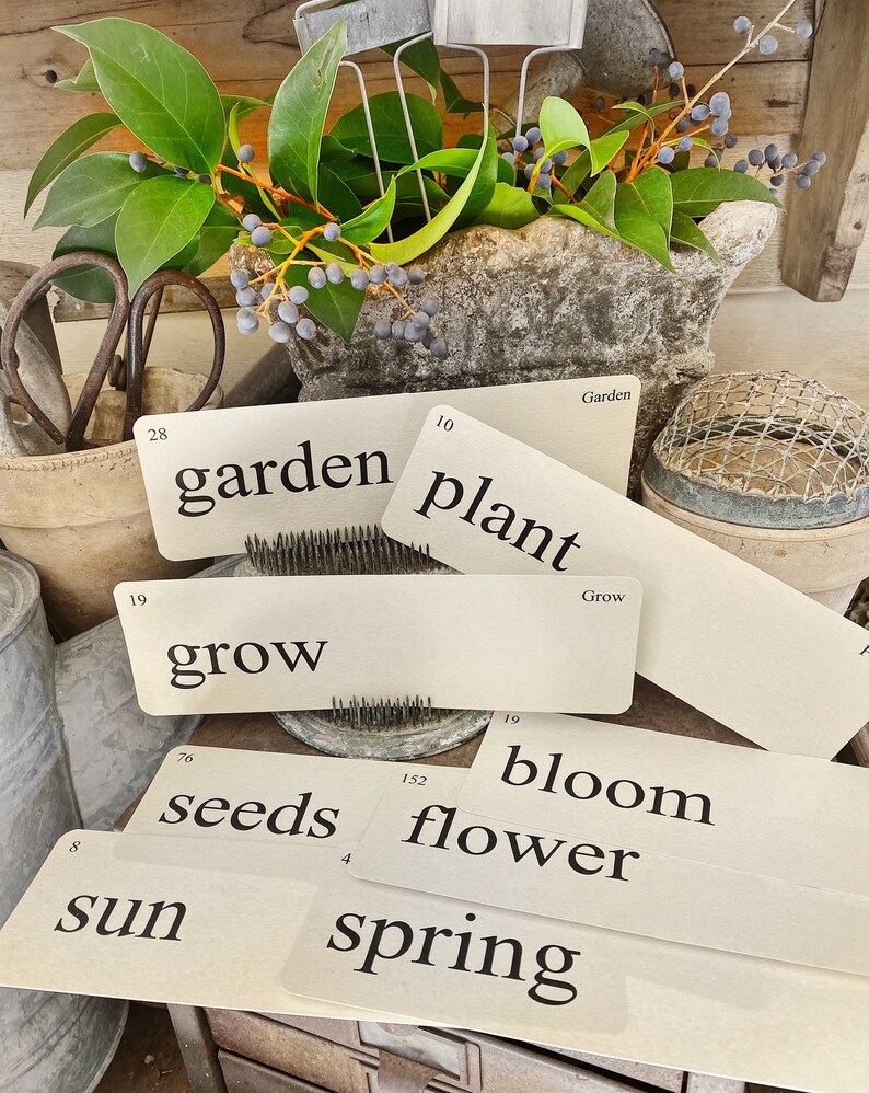 GARDEN Flash Cards LARGE Vintage Inspired Word Flashcard SET Of 8 Farmhouse Decor Spring Bloom Grow Flower Seeds image 5