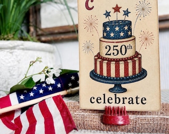 CELEBRATE Flash Card 250th Vintage Americana  Patriotic Fourth July Decor