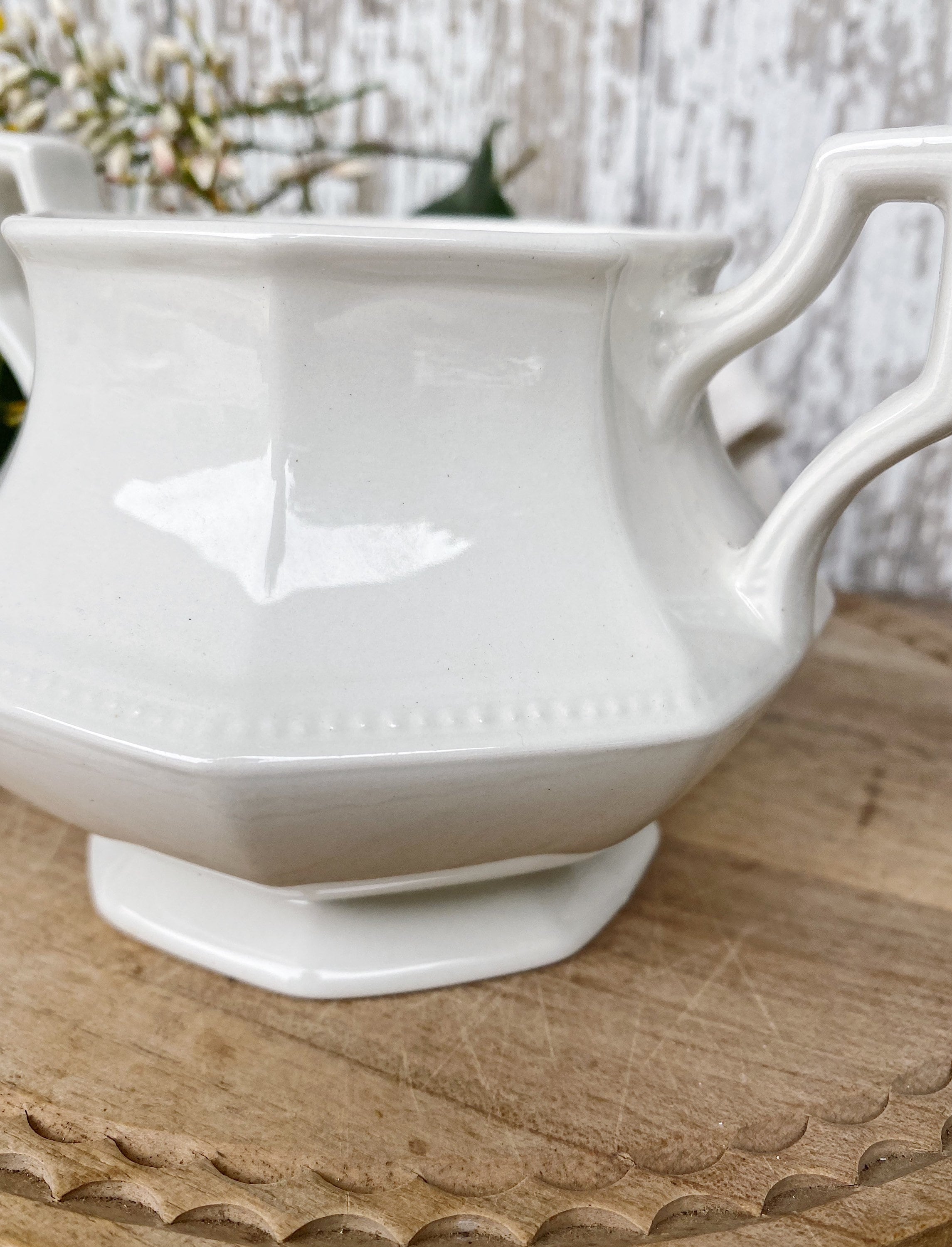 Antique White Ironstone Sugar Bowl JOHNSON BROS Farmhouse