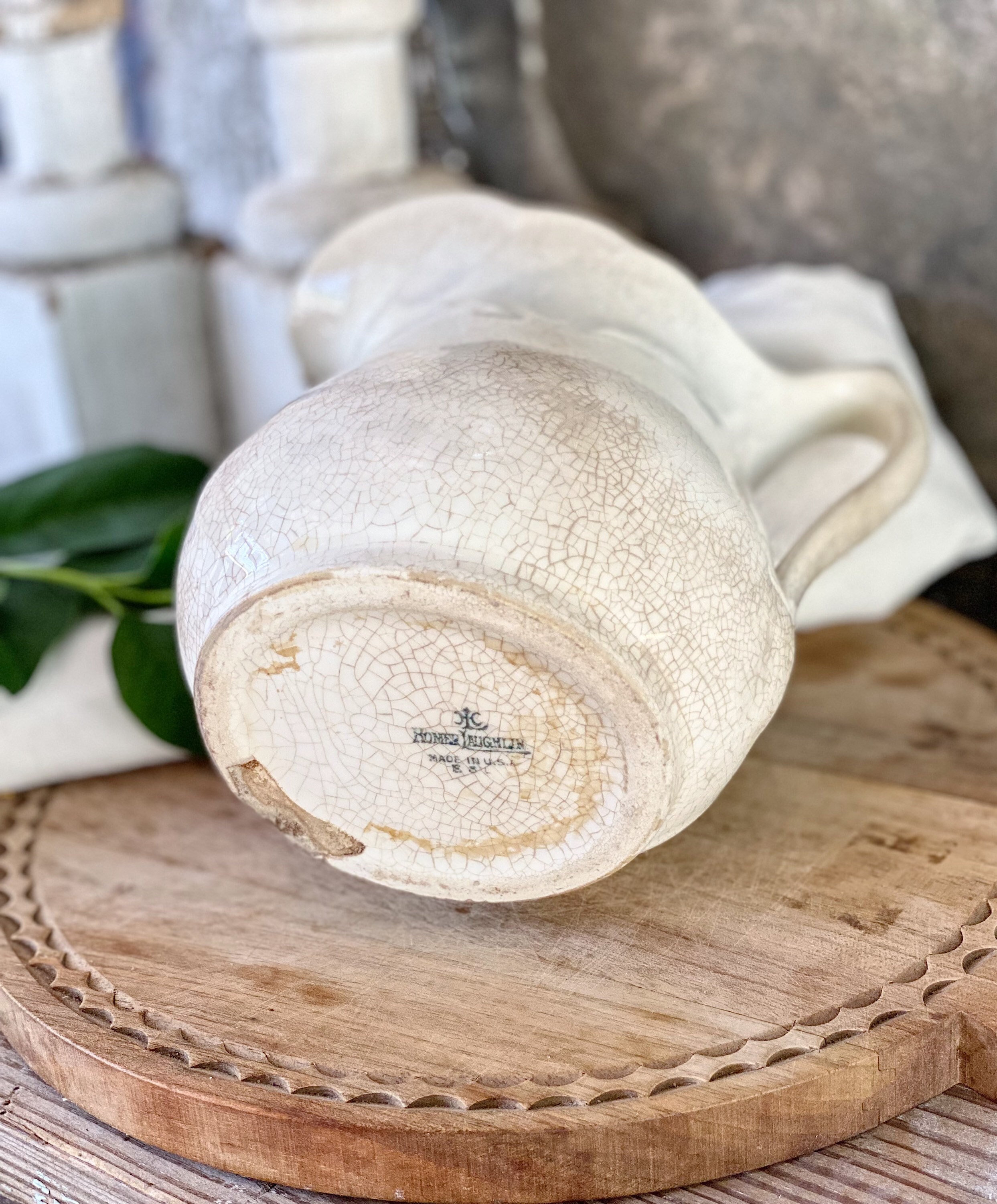 Antique White Ironstone Pitcher Heart Scallop Milk Jug Farmhouse Decor