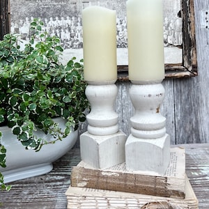 Antique Architectural Salvage Wood Baluster Candlestick Chippy WHITE Paint Reclaimed Post Chunky Spindle Farmhouse Decor