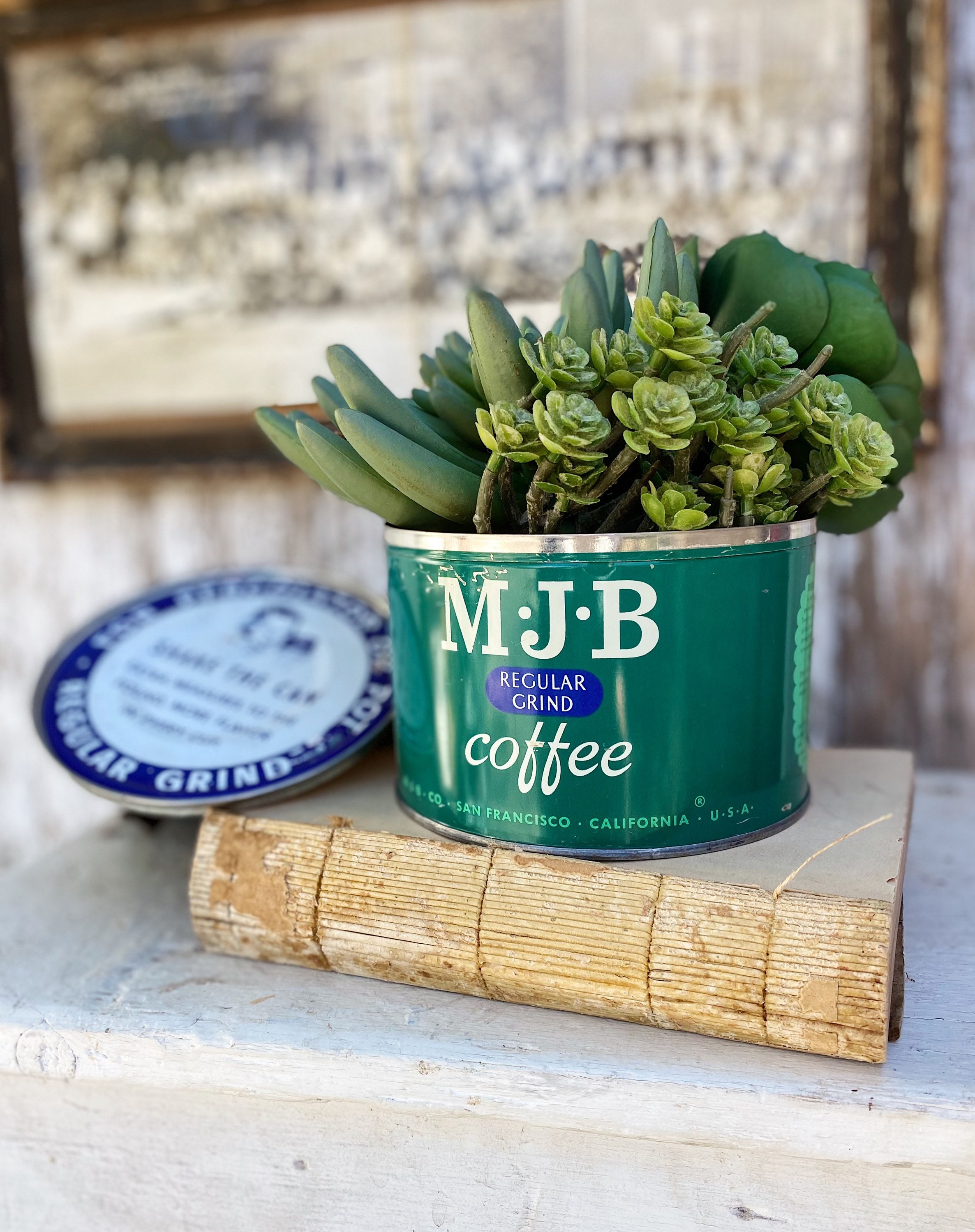 Vintage Coffee Can M J B Tin Canister Farmhouse Decor Fixer Upper Decor