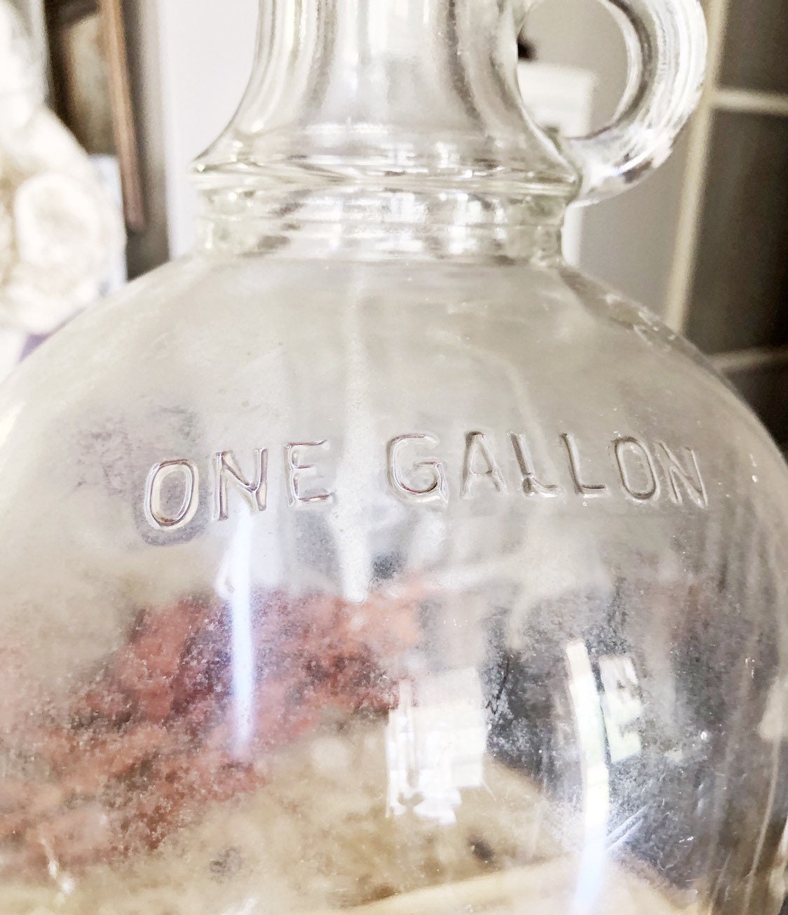 Antique Glass Jug Bottle CLEAR Fall Farmhouse Decor Gallon Jug Vase