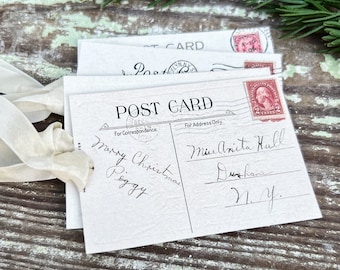 Christmas Vintage Gift Tags  POST CARD RED Stamps Farmhouse Christmas Decor Card French Shabby Gift Wrap