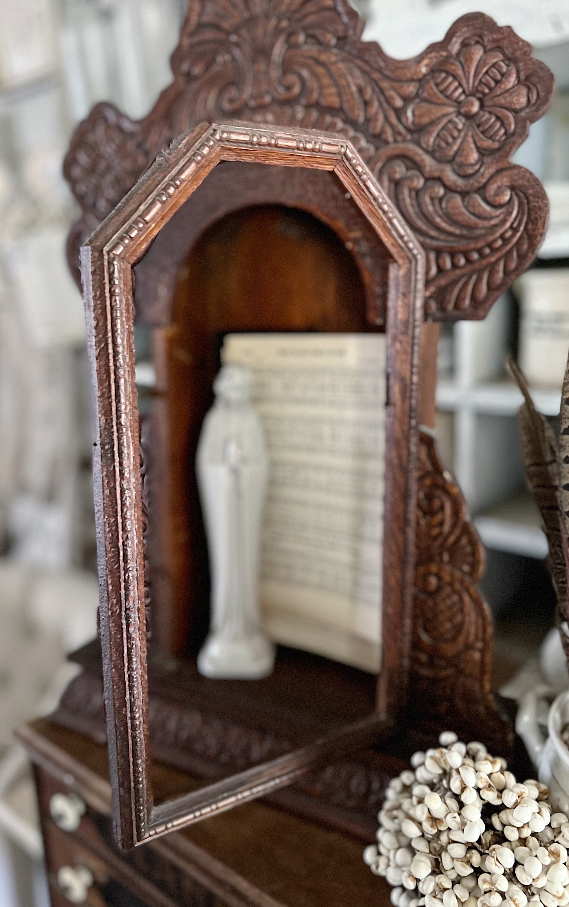 Antique Primitive Wooden Clock Case Box Farmhouse Decor Shrine Mantel Clock