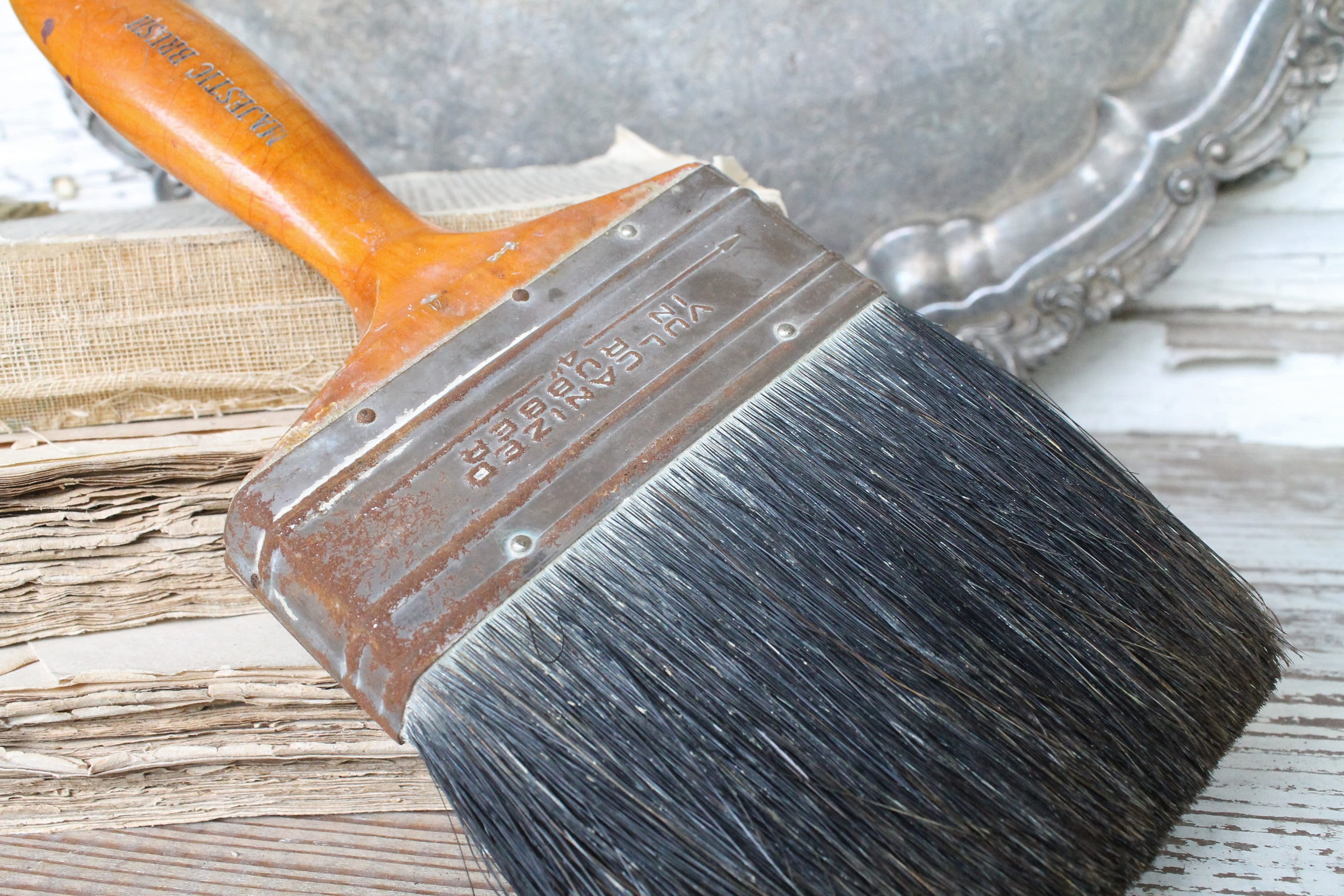 Vintage Paint Brush EXTRA LARGE Horse Hair Black Brown Farmhouse Decor