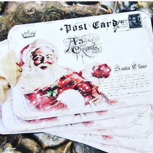 SANTA Weihnachten Geschenkanhänger Vintage SANTA CLAUS Roter klassischer Schlitten Bauernhaus Dekor Weihnachtskarte Französische Shabby Geschenkverpackung
