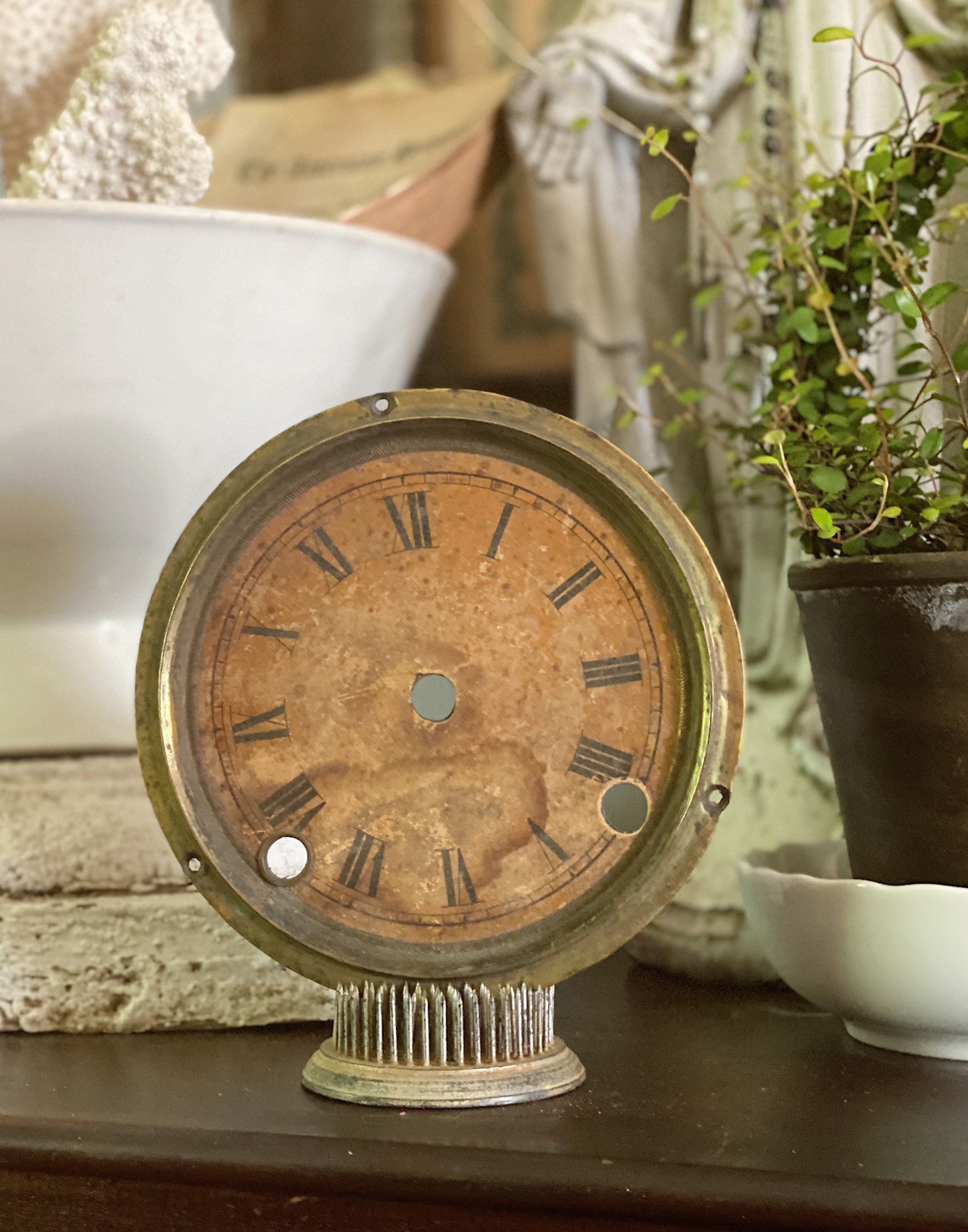Antique Metal Clock Face Dial Farmhouse Decor Industrial Salvage Fixer