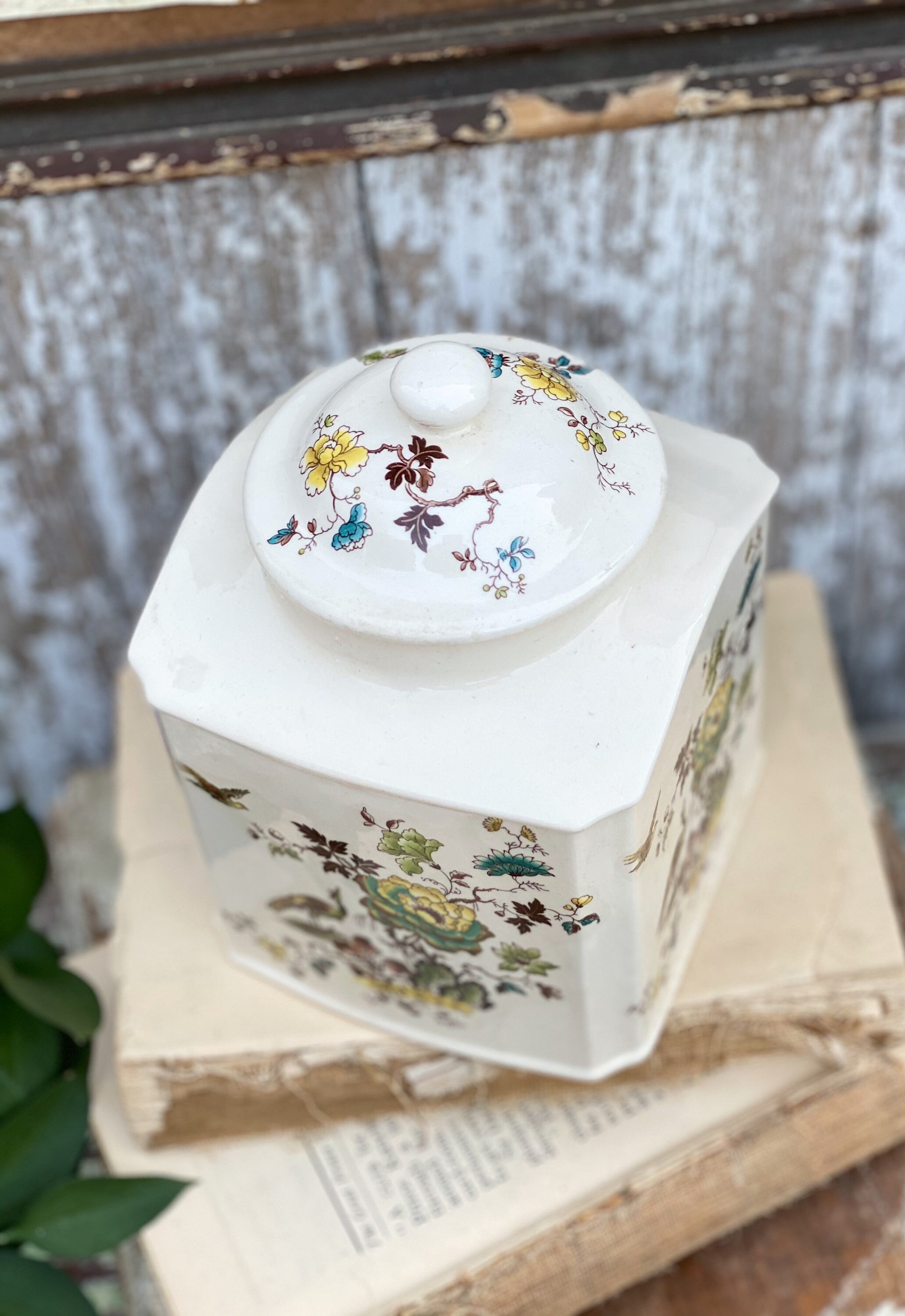 Antique Ironstone Biscuit Jar Canister MASONS England Formosa Farmhouse