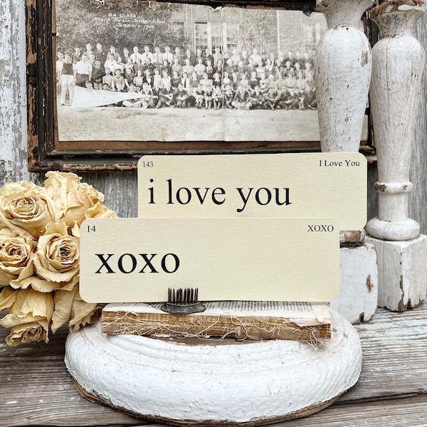 PHRASES of Love Flash Cards LARGE Vintage Inspired Word Flashcard SET Of 8 Farmhouse Decor Valentine Love You More xoxo